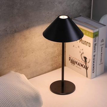 AKKEE Tischleuchte Nachttischlampe LED Tischlampe Akku kabellos USB Wiederaufladbar, Berührungssteuerung, LED fest integriert, Warmes Licht, Tischlampe für Garten Esstisch Schlafzimmer Balkon, Schwarz