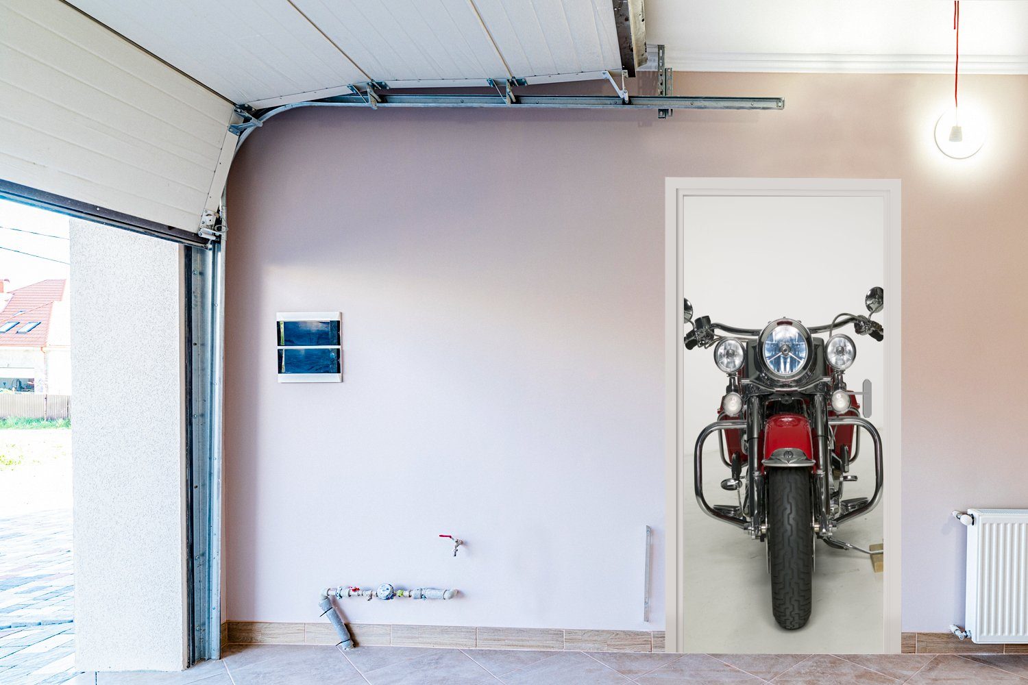 MuchoWow Türtapete Rotes Motorrad Tür, bedruckt, weißem Hintergrund, 75x205 St), Türaufkleber, (1 Matt, Fototapete auf cm für