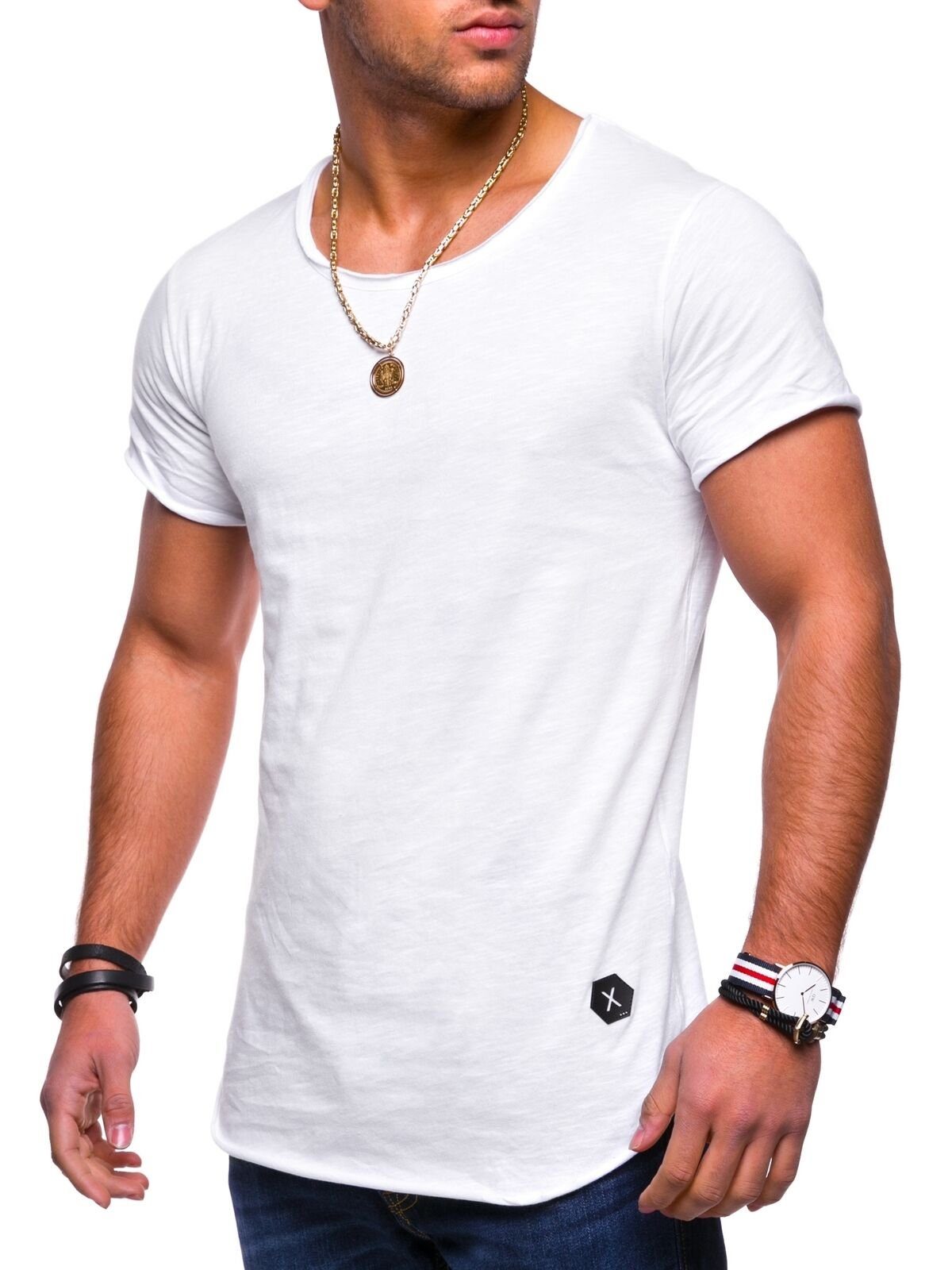 Rundhals-Ausschnitt weiß behype T-Shirt (1-tlg) DUST mit