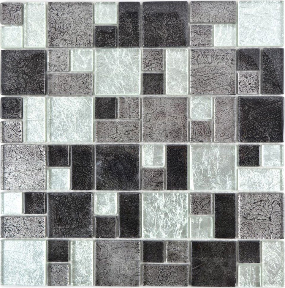 Glasmosaik Kombination Mosaikfliesen Struktur Mosaikfliese schwarz silber Mosani grau