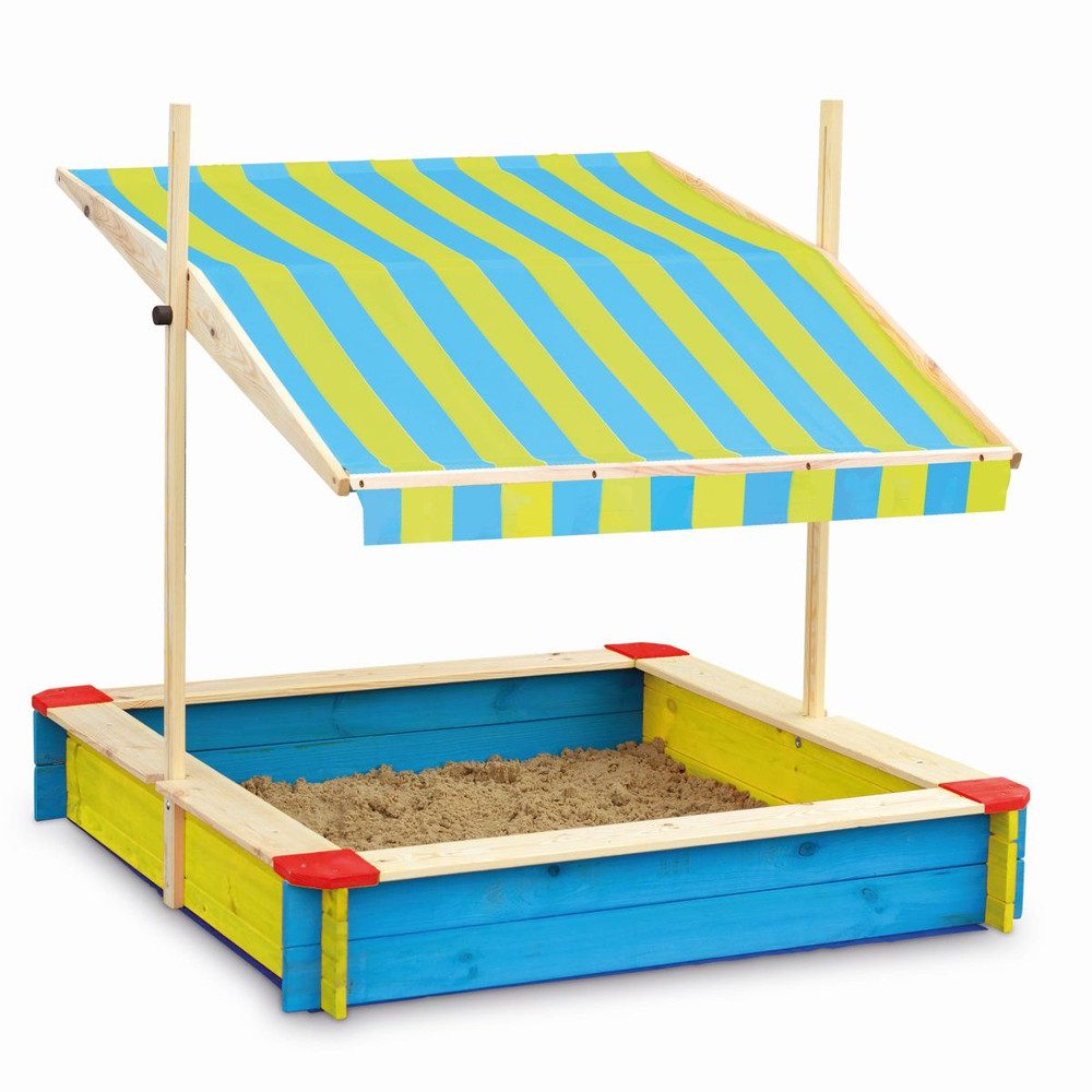 Beluga Sandkasten Sandkasten aus Holz - mit Dach - blau/gelb