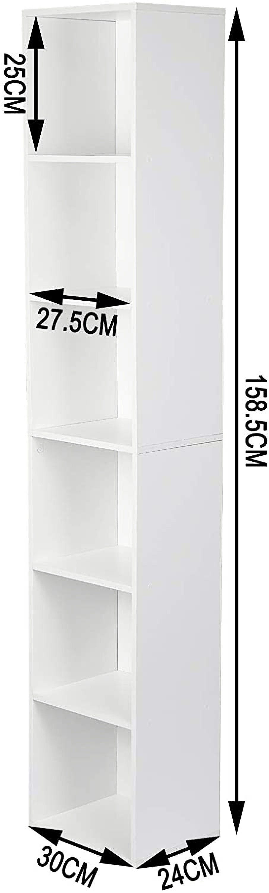 Woltu Bücherregal, 6 Aktenschrank, MDF, Weiß 30x24x158,5cm 1-tlg., Fächer