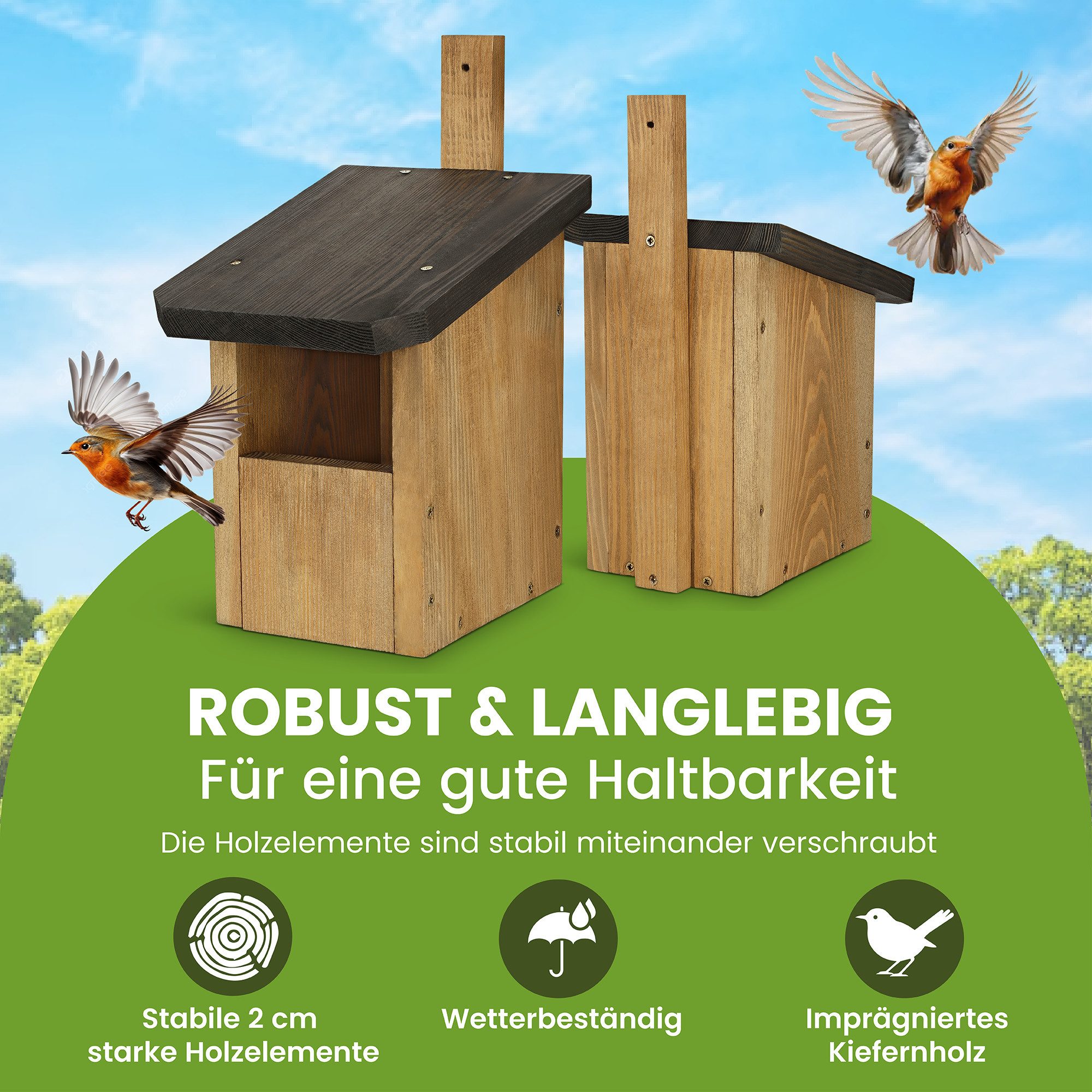 Waldfunk Nistkasten Halbhöhle für Rotkehlchen & Co., Wetterfest & Massives Holz, 30 x 20 x 16 cm