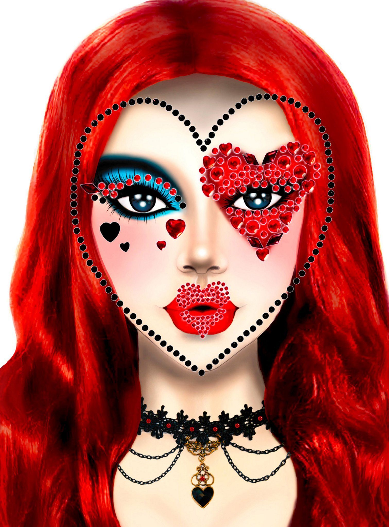 Theaterschminke Herzkönigin Face Jewels Glitzer Gesichtsschmuck
