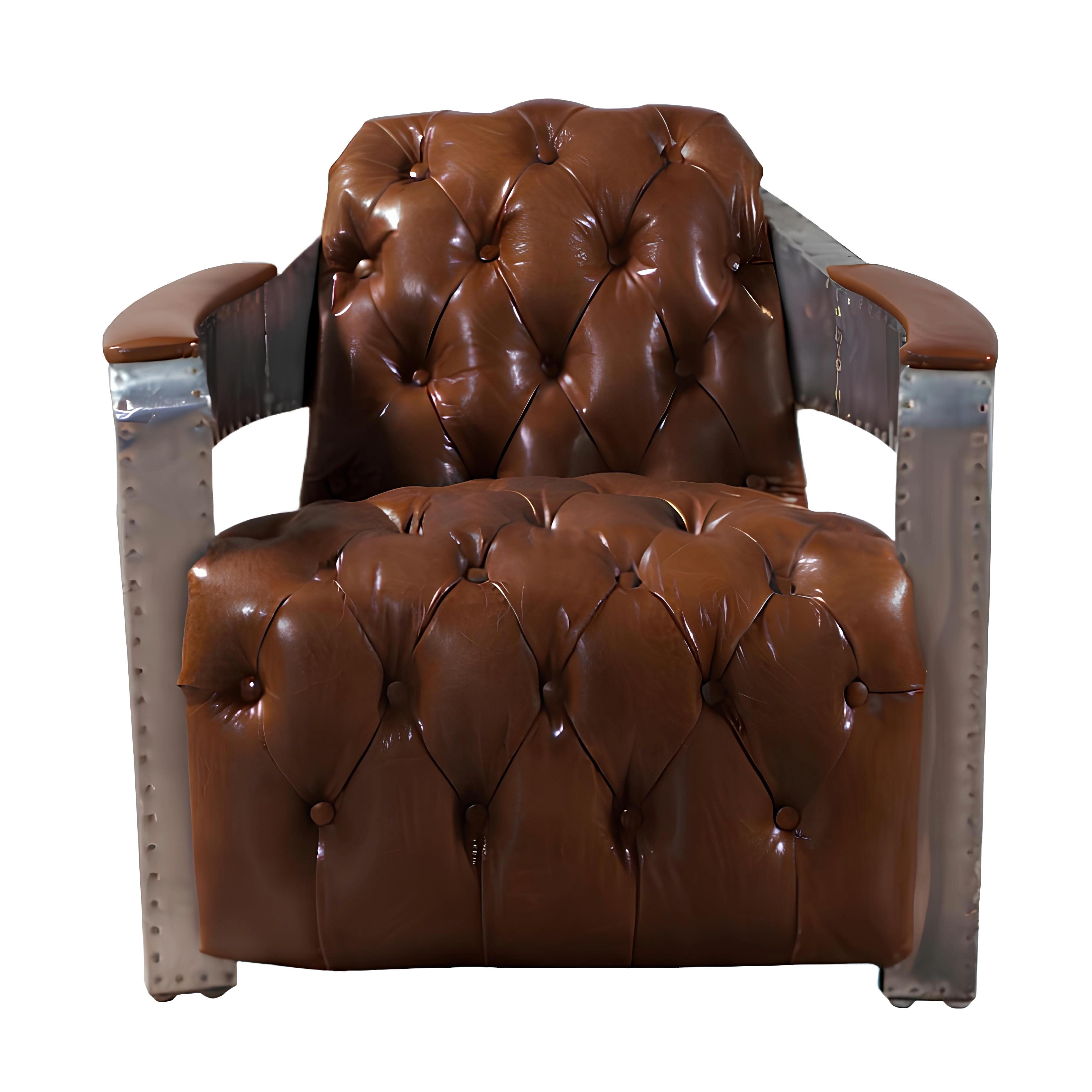 Xlmoebel Sessel Armlehnsessel Flieger Chesterfield Used Look Vintage Sitz Ledersessel (Sessel), Hergestellt in Europa