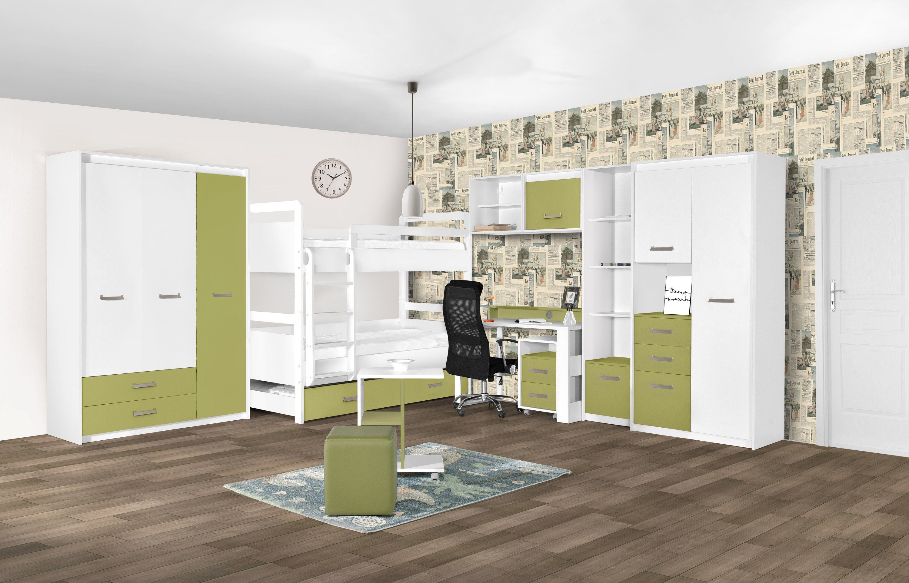 HYPE Rooms Beistellschrank Beistelltisch mit | weiß/grün weiß/grün mit Rollen Sofatisch weiß-grün zweifarbig, Stauraum