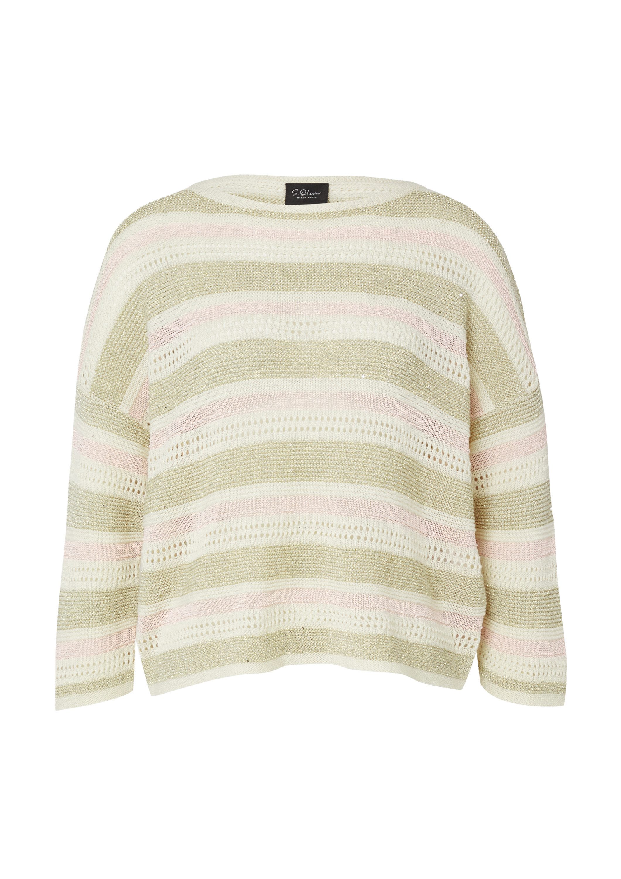 s.Oliver 3/4 Arm-Pullover Strickpullover Strickpullover mit Pailletten und U-Boot-Ausschnitt