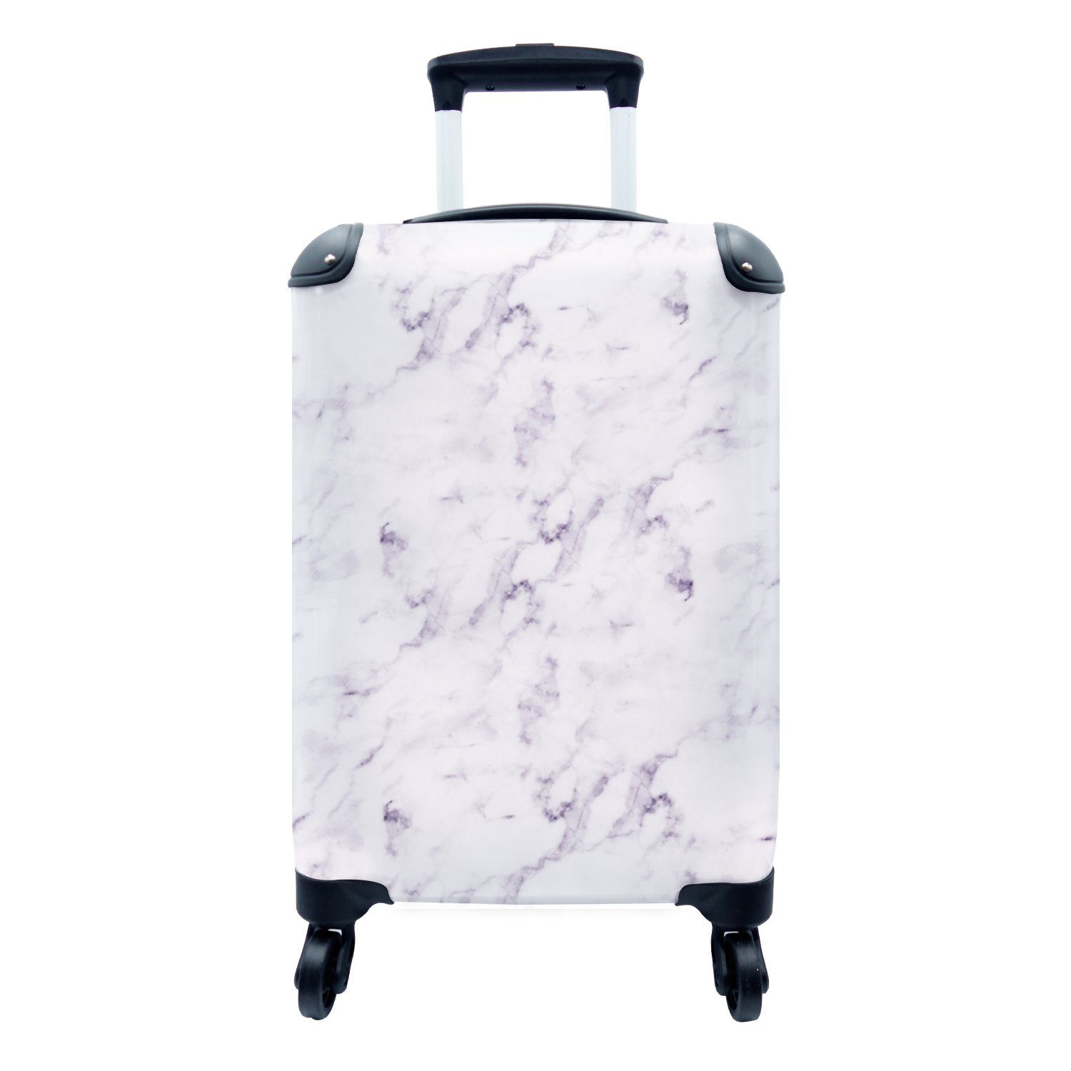 MuchoWow Handgepäckkoffer Marmor - Weiß - Lila, 4 Rollen, Reisetasche mit rollen, Handgepäck für Ferien, Trolley, Reisekoffer