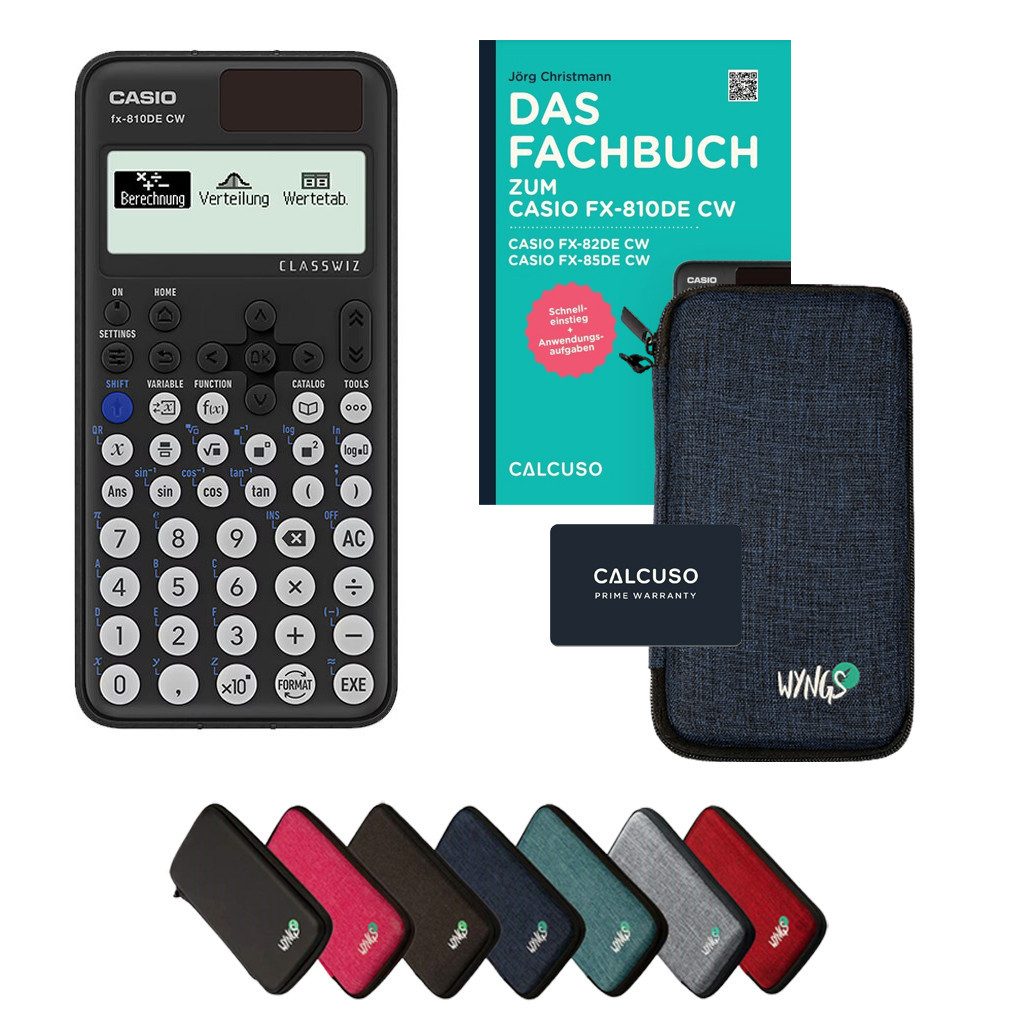 CASIO Taschenrechner fx-810DE CW inkl. Schutztasche Blau & Fachbuch (96 Seiten, DIN A5)