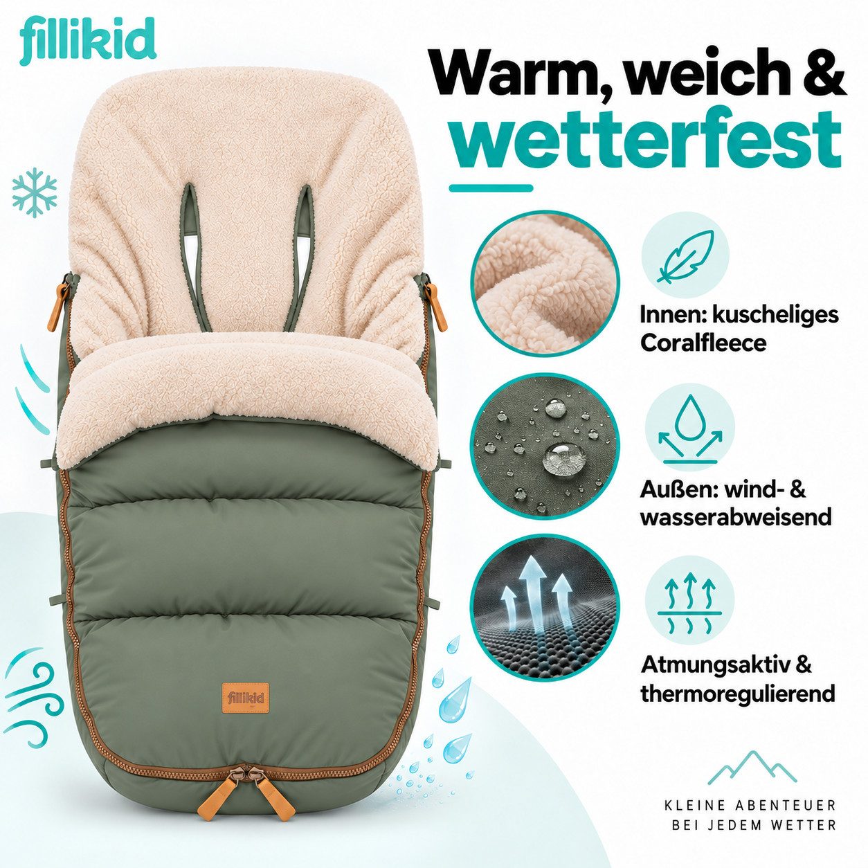 Fillikid Fußsack Winterfußsack Kinley Exklusiv, warmer Winterfußsack waschbar mit Rundum Reißverschluss und – Bild 3 von 5