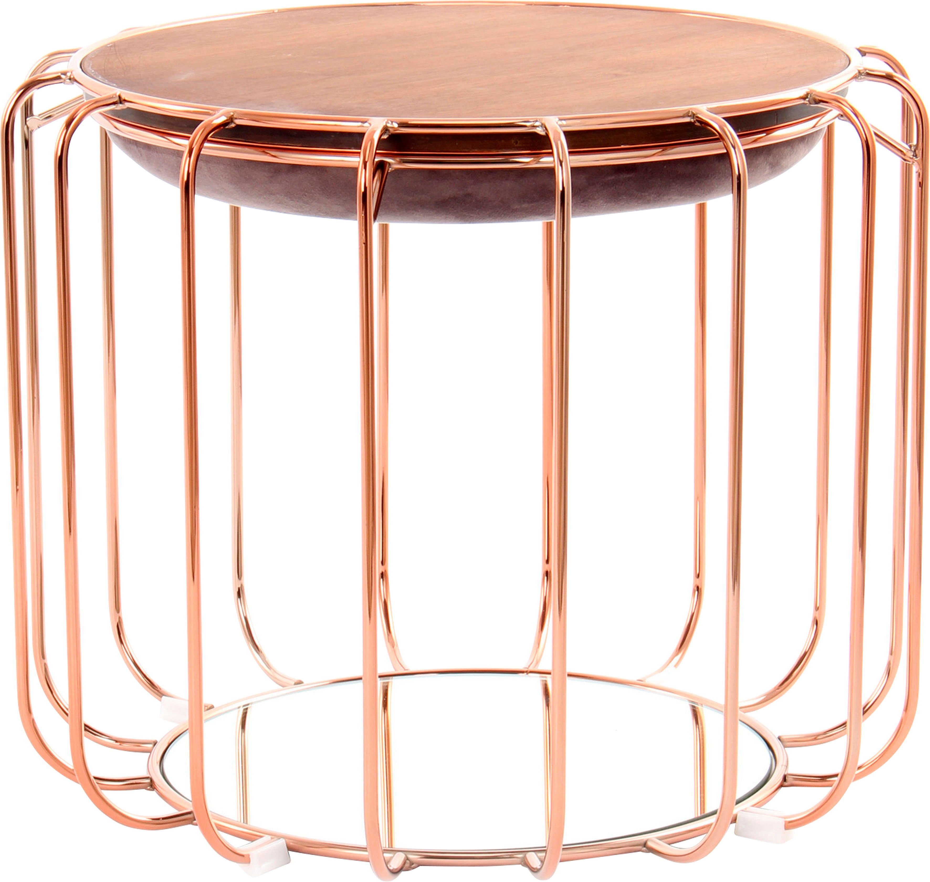 Kayoom Beistelltisch Beistelltisch / Pouf Comfortable 110, praktisch umzuwandeln in Tisch oder Hocker, mit Spiegelglas dunkelviolett | rosé