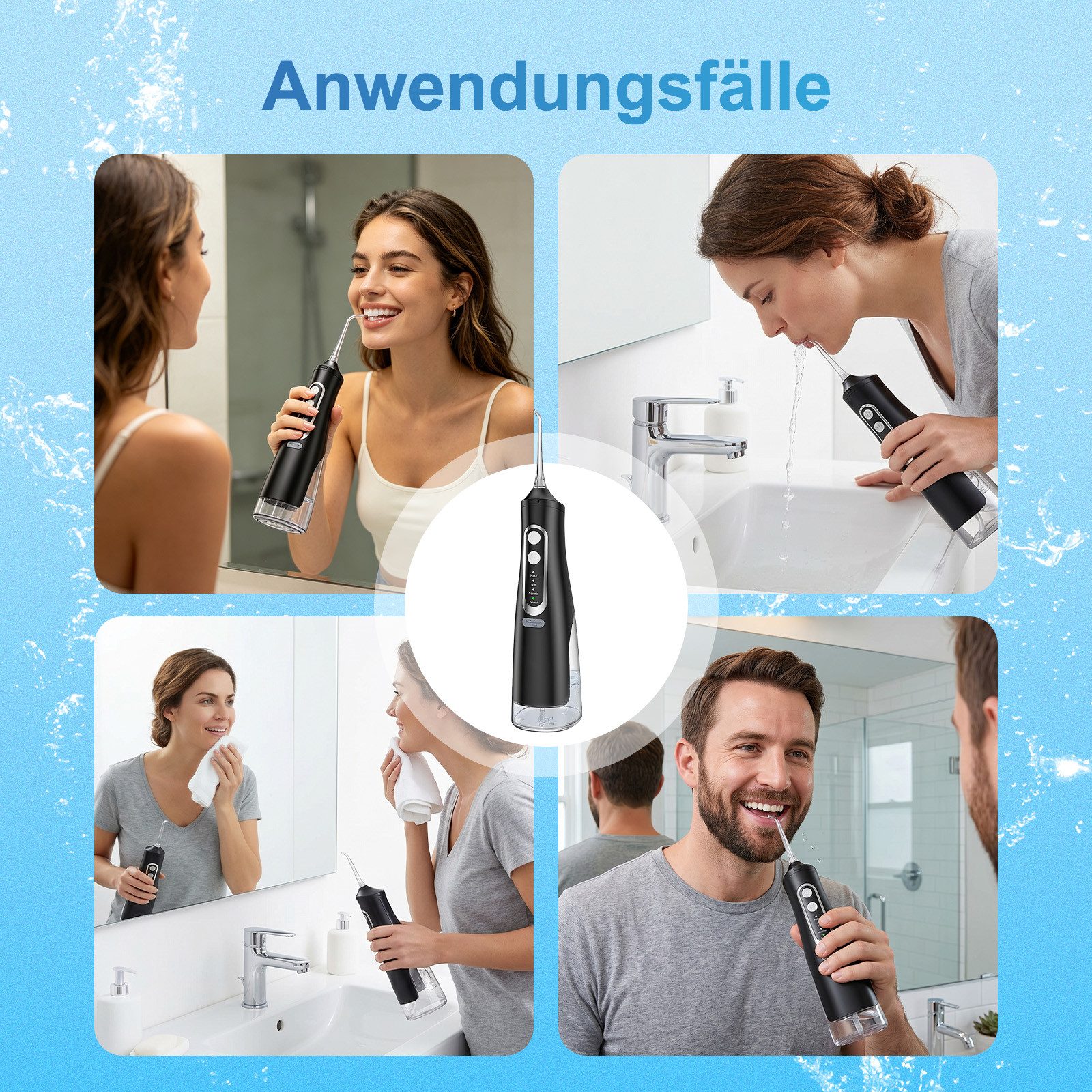 AKKEE Munddusche Elektrische Zahndusche Zahnzwischenraum-Reiniger, IPX7 Wasserdicht, für Zahnzwischenräume