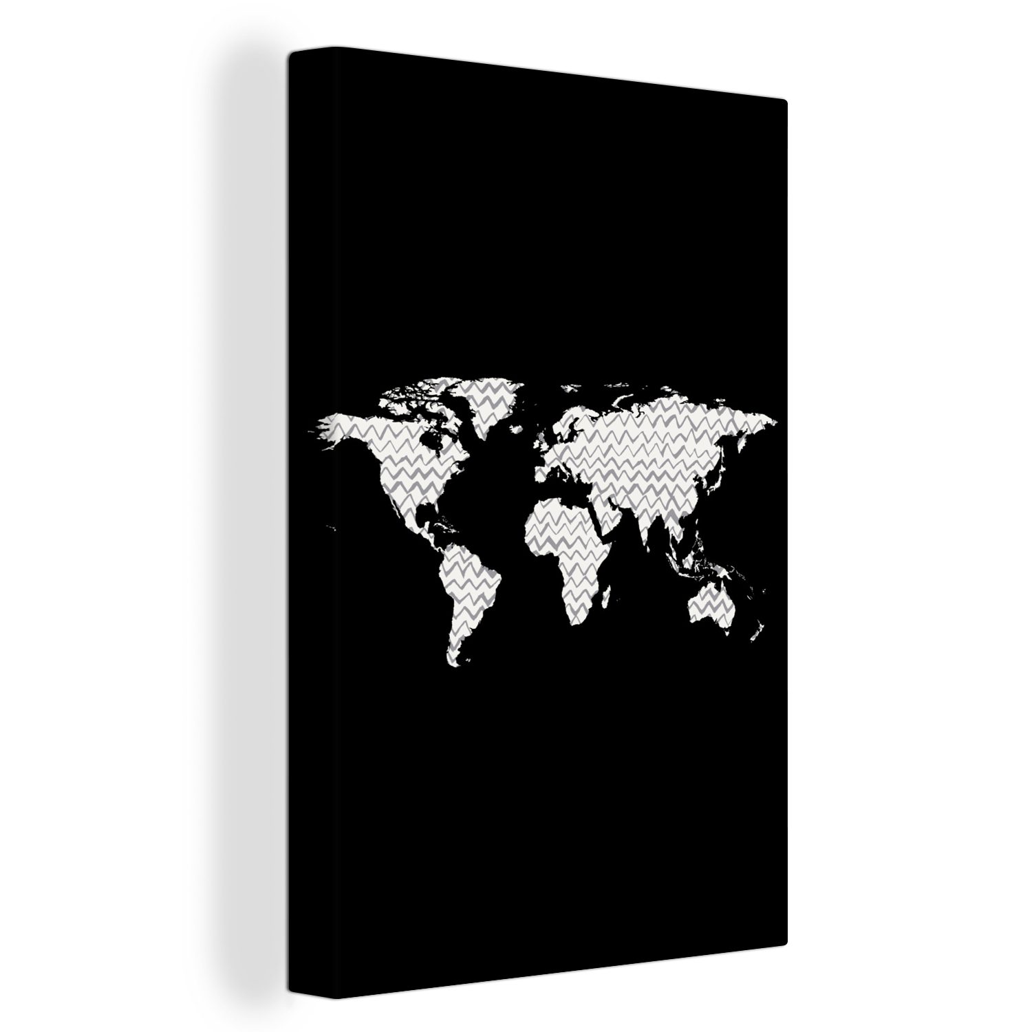OneMillionCanvasses® Leinwandbild Weltkarte - Design - Grau - Weiß, (1 St), Leinwandbild fertig bespannt inkl. Zackenaufhänger, Gemälde, 20x30 cm
