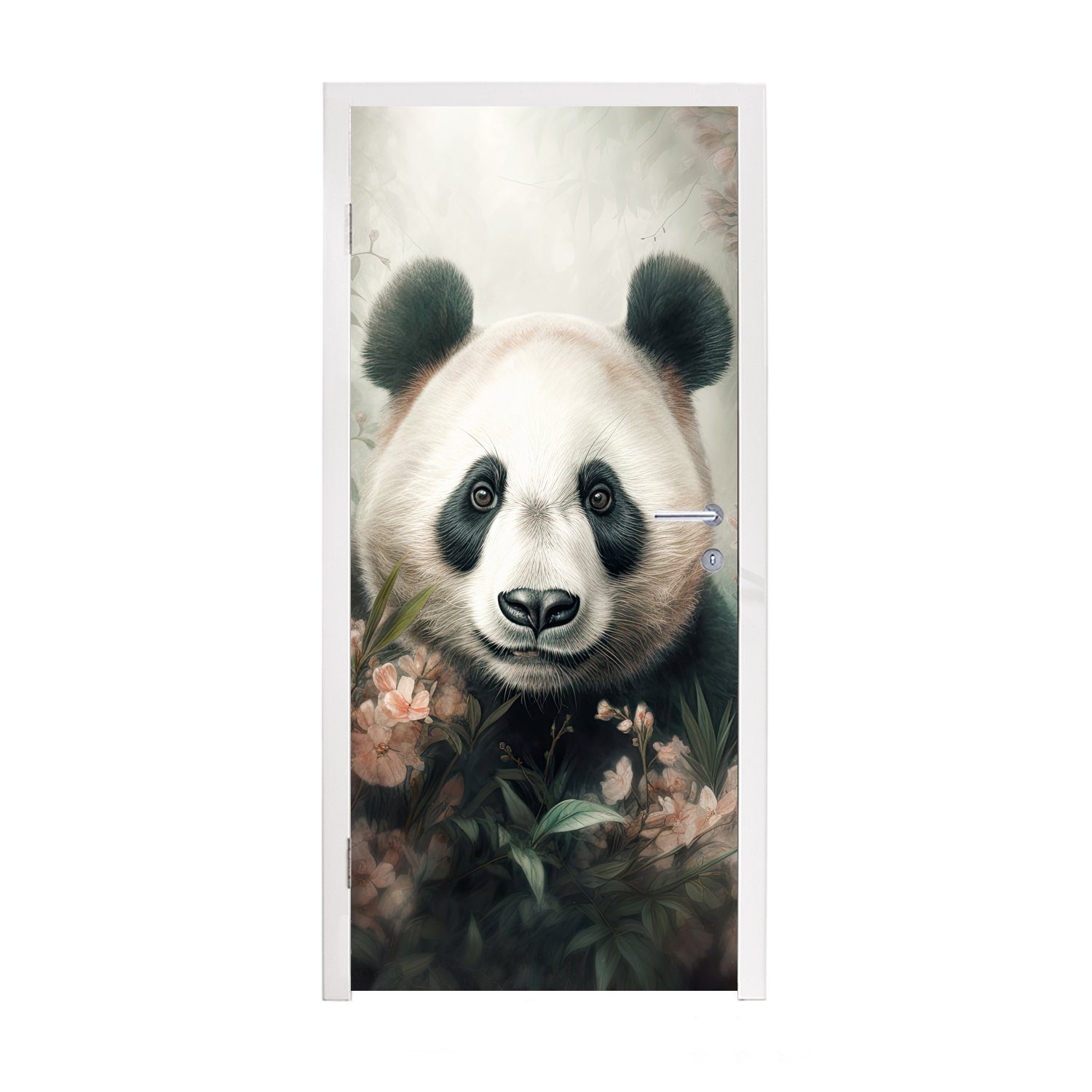 MuchoWow Türtapete Panda - Tiere - Pflanzen, Matt, bedruckt, (1 St), Fototapete für Tür, Türaufkleber, 75x205 cm
