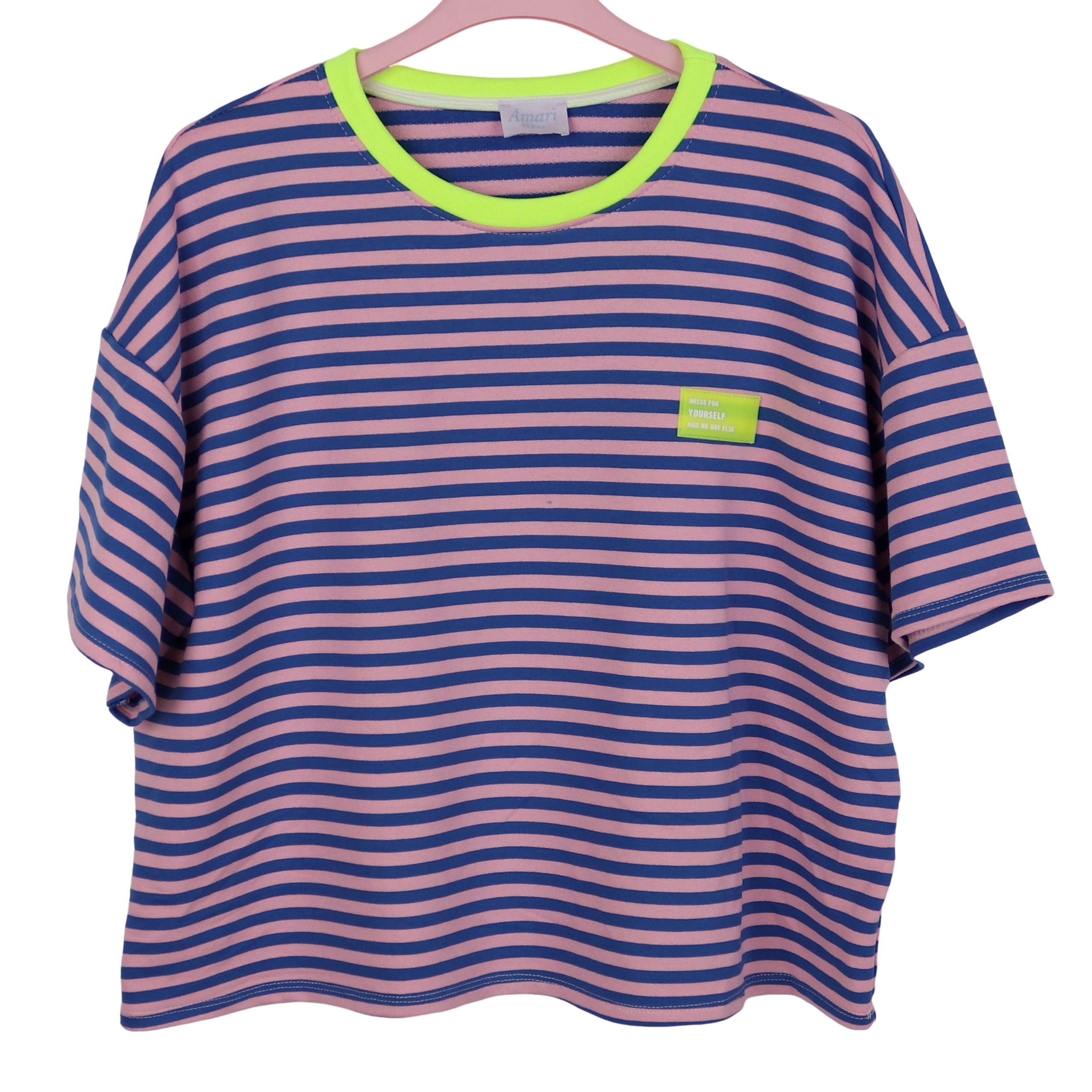 MIRROSI Sweatshirt Damen Kurzarm T Shirt Oversize Neonfarben Streifenmuster Ringelshirt, One Size Passform (ca. Gr. 34–40); Made in Italy