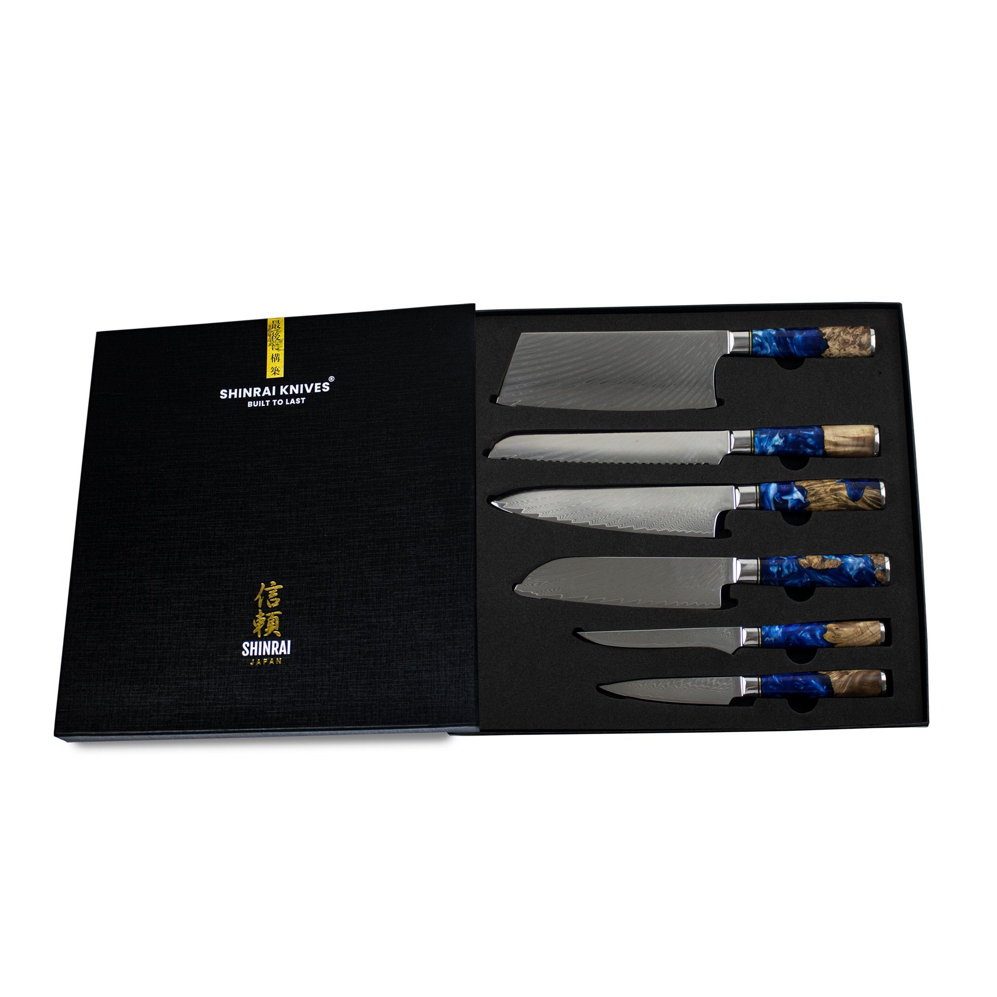 - Detail Messerset Handgefertigt Sapphire, Japan bis 6-teiliges Messer - Set ins Damastmesser Epoxy Shinrai Messer-Set