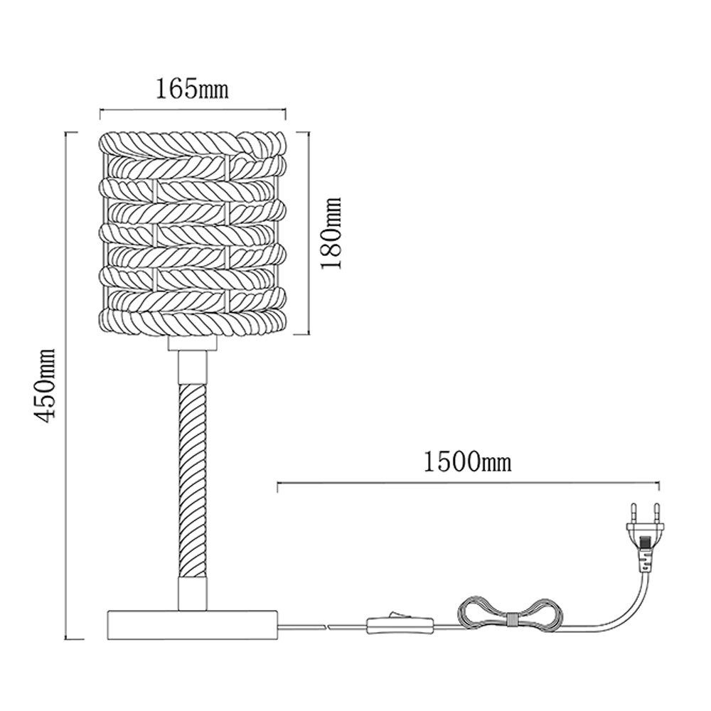 natur etc-shop Schreibtisch Leuchtmittel Tischleuchte, Leuchte Geflecht nicht Hanfseil Nachttischlampe LED inklusive, H schwarz