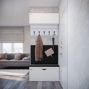 Platan Room Garderoben-Set, (Garderobenpaneel & Schuhschrank & Hängeschrank 100 cm), Flurgarderobe Flur Eiche Holz Weiß
