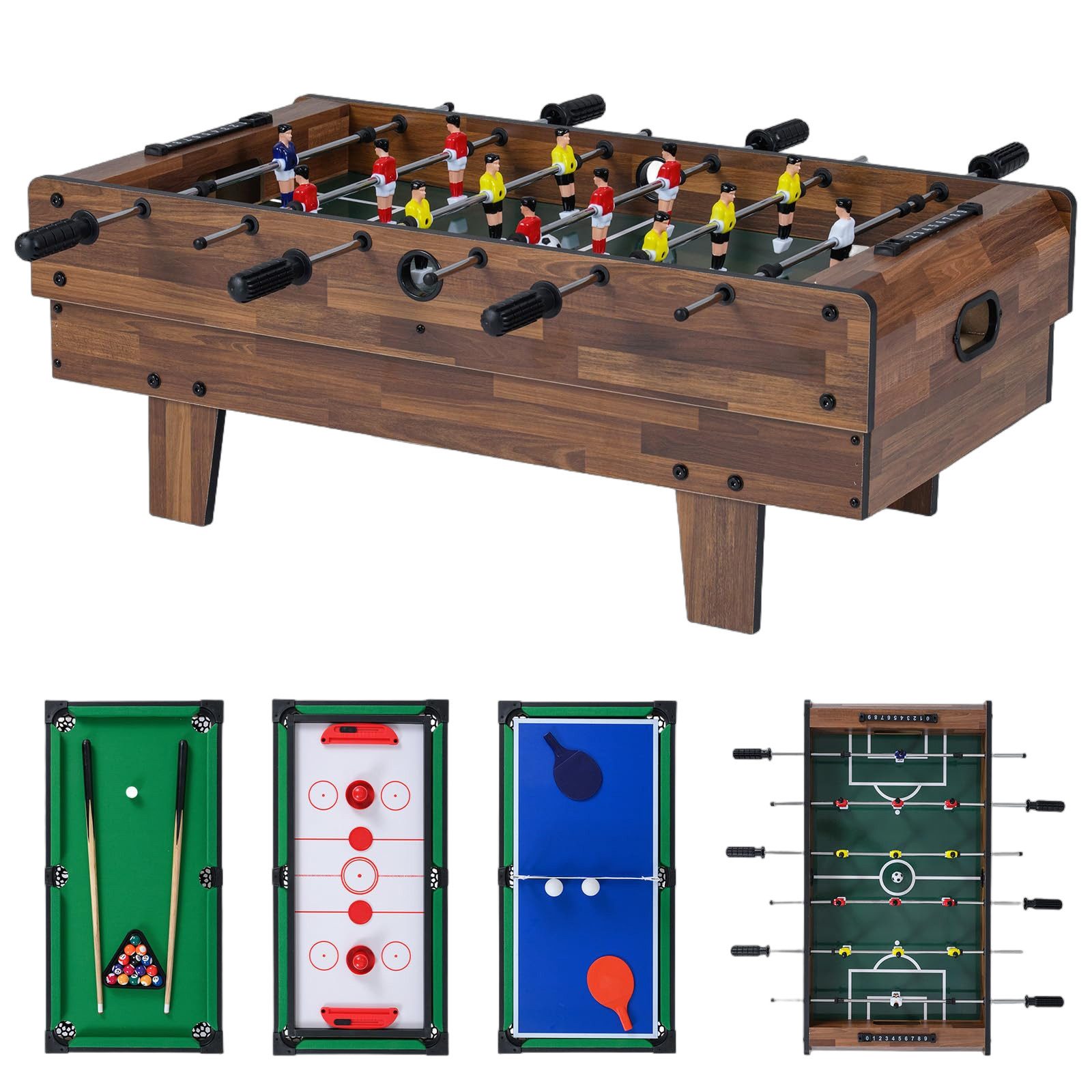 COSTWAY Mini-Tischkicker 4 in 1 Billardtisch, Air Hockeytisch, 81 x 43 x 30,5cm, Holz