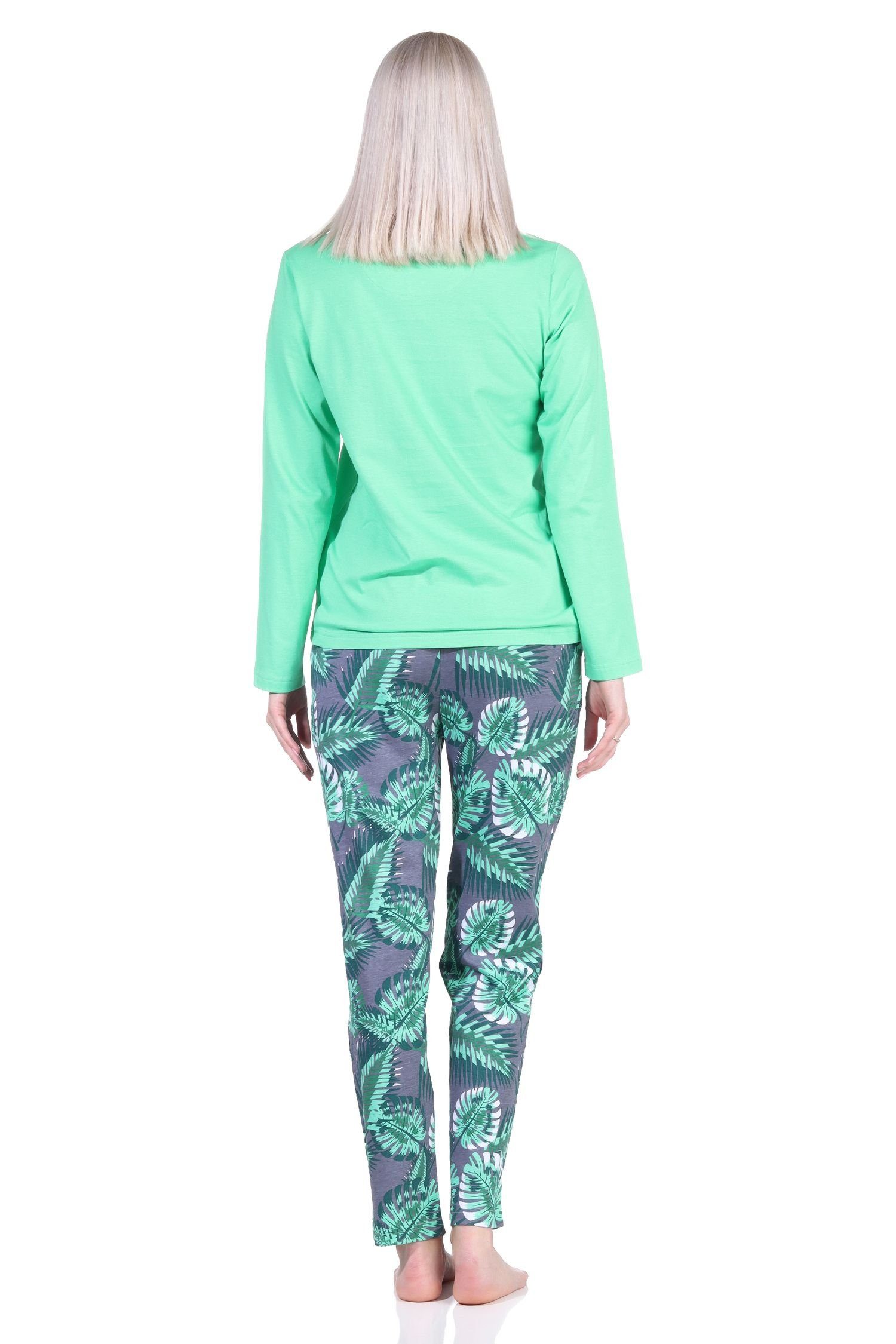 Übergrößen Pyjama Schlafanzug floralem grün in in mit Print auch - Normann Damen Hose