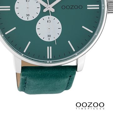 OOZOO Quarzuhr Oozoo Damen Armbanduhr Timepieces Analog, (Analoguhr), Damenuhr rund, extra groß (ca. 50mm), Lederarmband grün, Fashion
