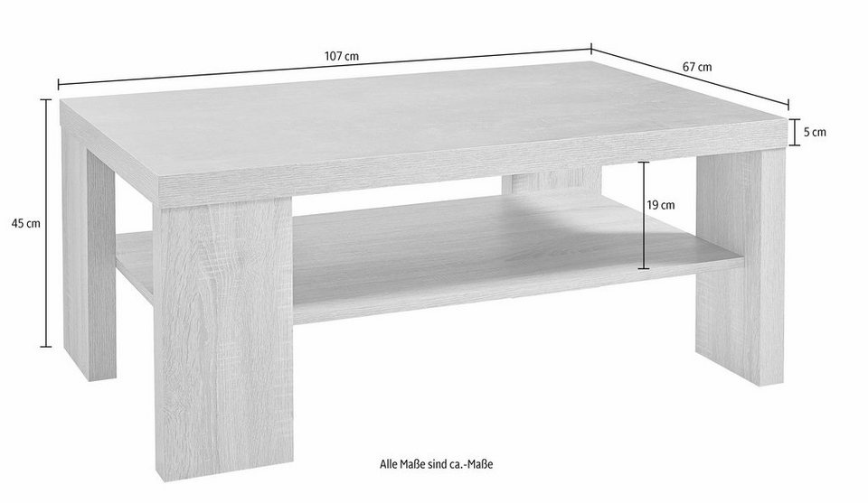 PRO Line Couchtisch, aus Holz, mit Ablageboden, rechteckig