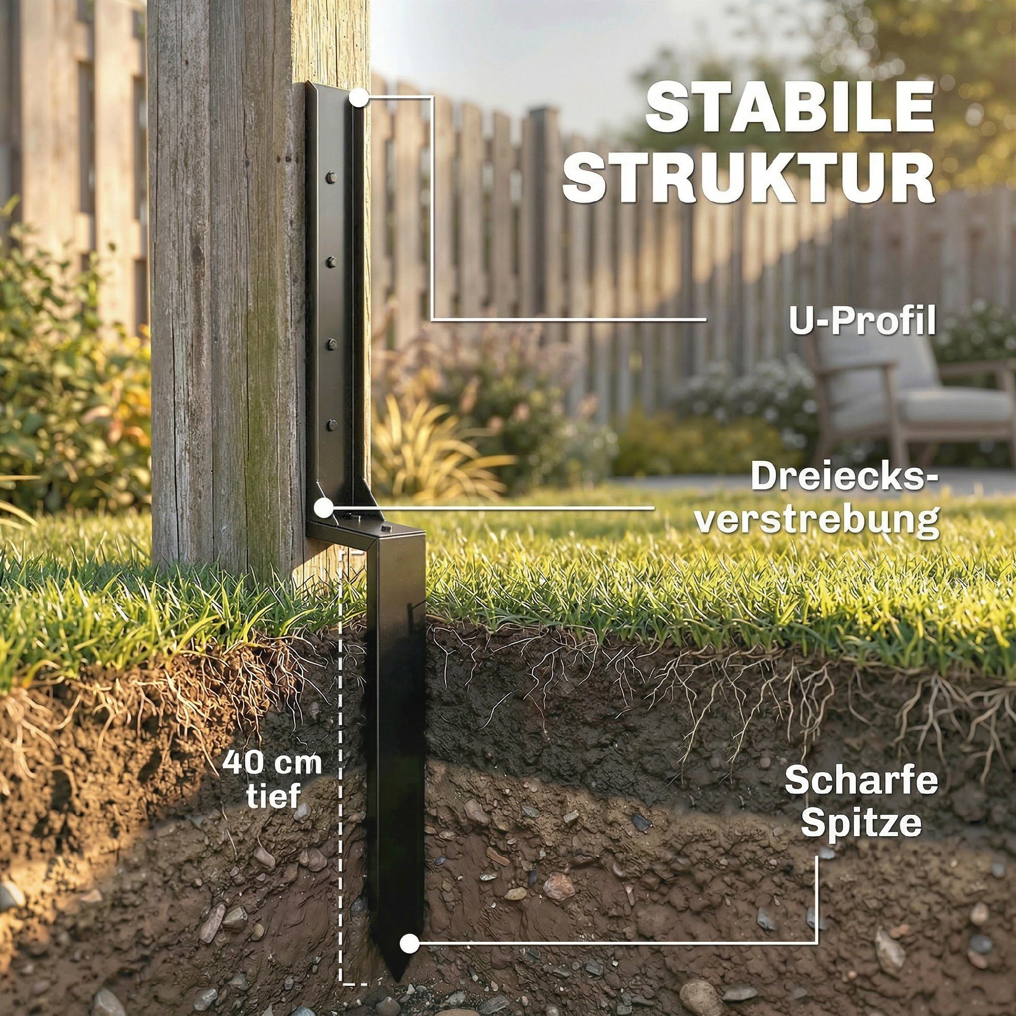 Outsunny Pfostenträger Zaunpfosten Reparaturset Stützpfähle mit Nägeln, Bohrer, für Holzzaun, Briefkastenpfosten, Geländer, zum Aufschrauben, (Stützpfähle für Z – Bild 5 von 5