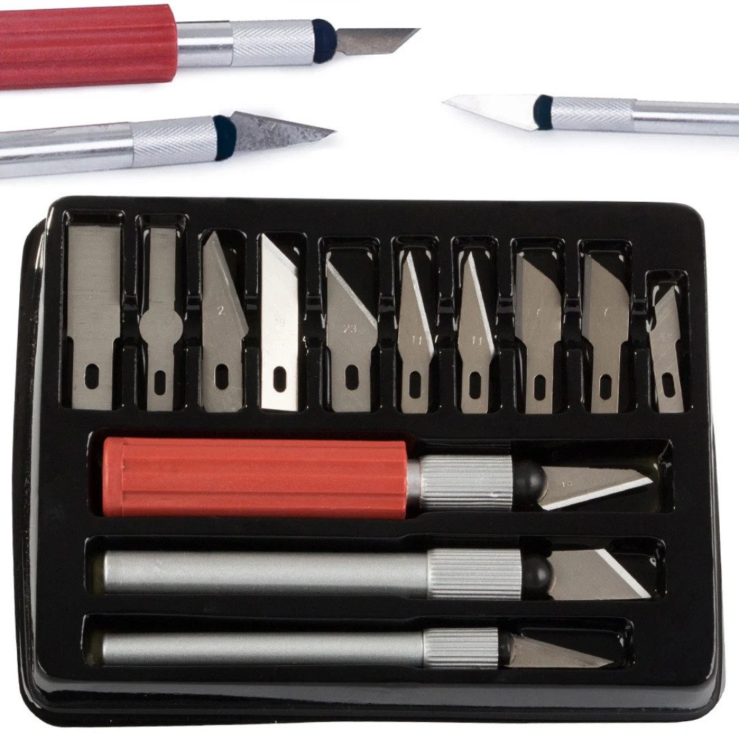 VERK GROUP Bastelmesser Präzisionsmesser Set 13tlg. Bastelmesser Skalpell Schnitzmesser, (Präzisionsmesser-Set, 13 St., 13-teilig, 3 Griffe und 13 Klingen), Ergonomische Griffformen