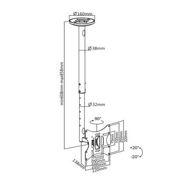 Maclean MC-504B TV-Deckenhalterung, (bis 42,00 Zoll, TV Deckenhalterung 23-42" bis 30kg Schwarz)