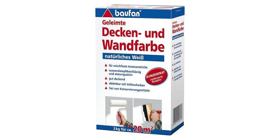 baufan® Wandfarbe Baufan Geleimte Decken- und Wandfarbe 2 kg weiß