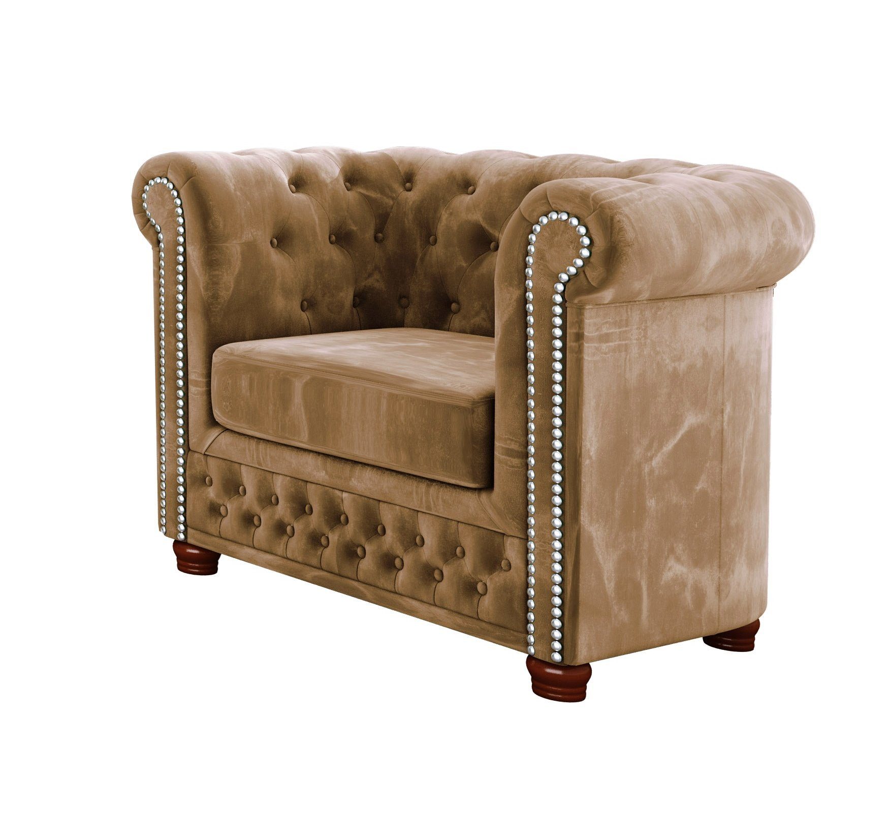 S-Style Möbel Polstergarnitur Beige 3+2+1, Wellenfederung Leeds 3-Sitzer-Sofa, Sessel), 2-Sitzer-Sofa, (1x 1x mit 1x Chesterfield