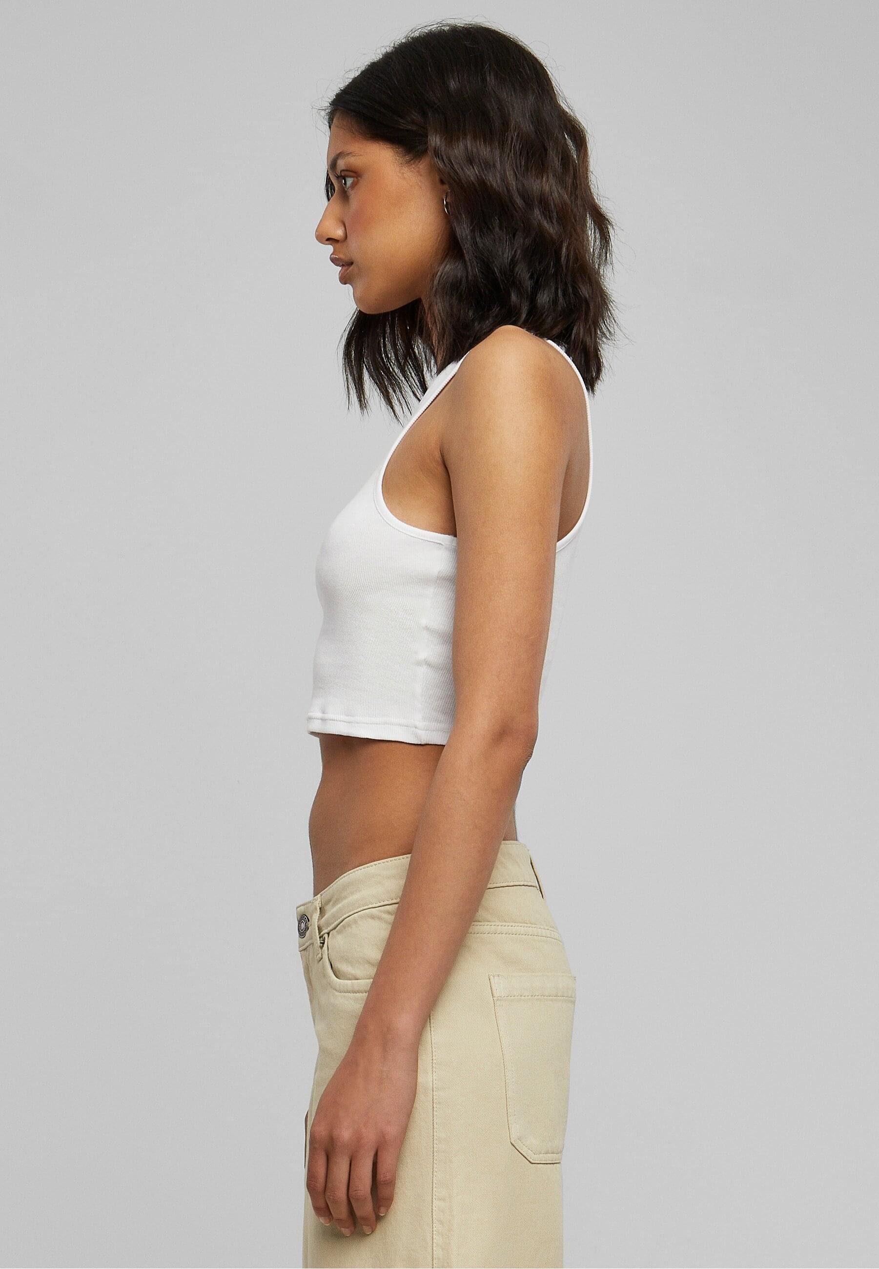 Rib Cropped Damen white Top T-Shirt CLASSICS (1-tlg) Ladies URBAN