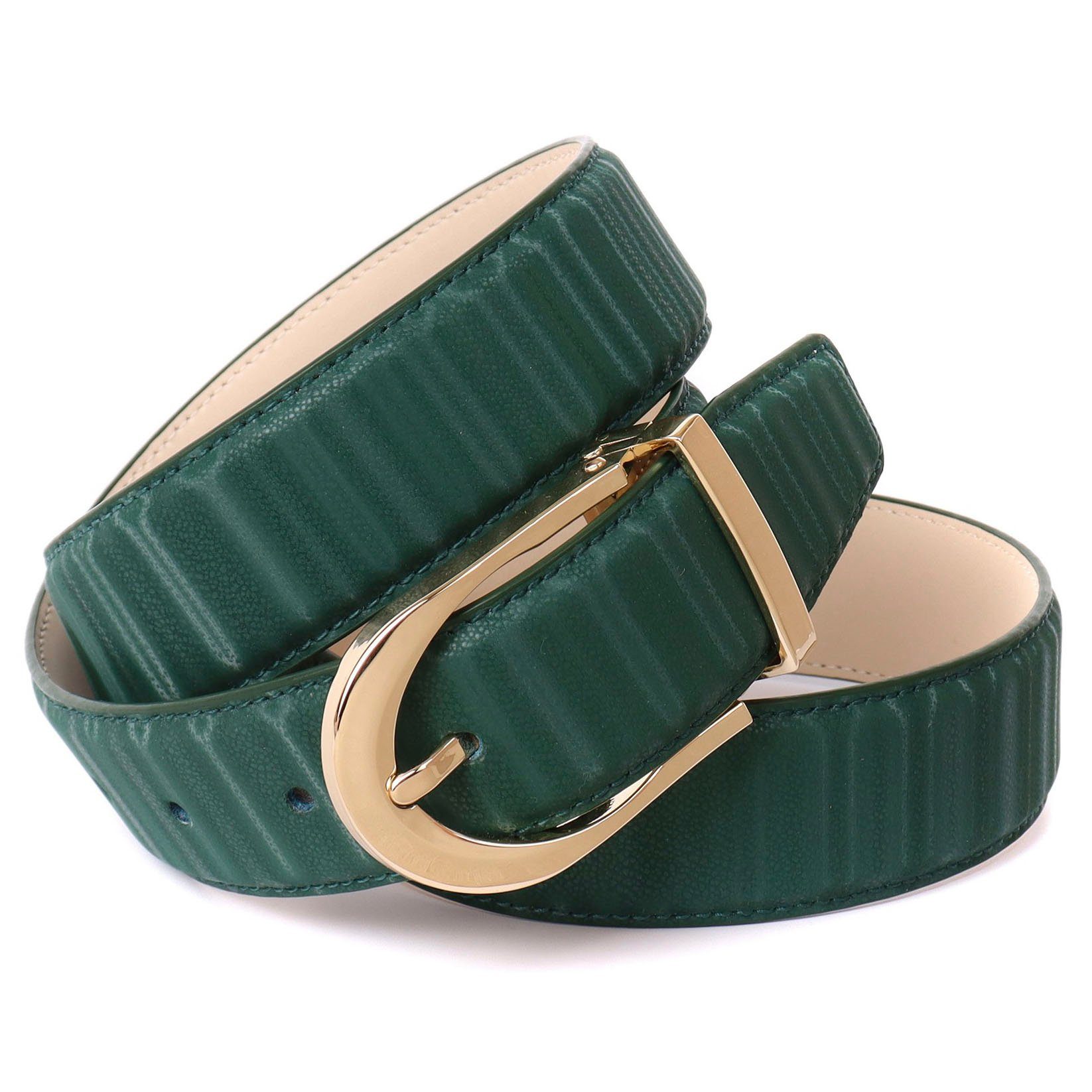 Anthoni Crown Ledergürtel mit glänzender ovaler Schließe grün