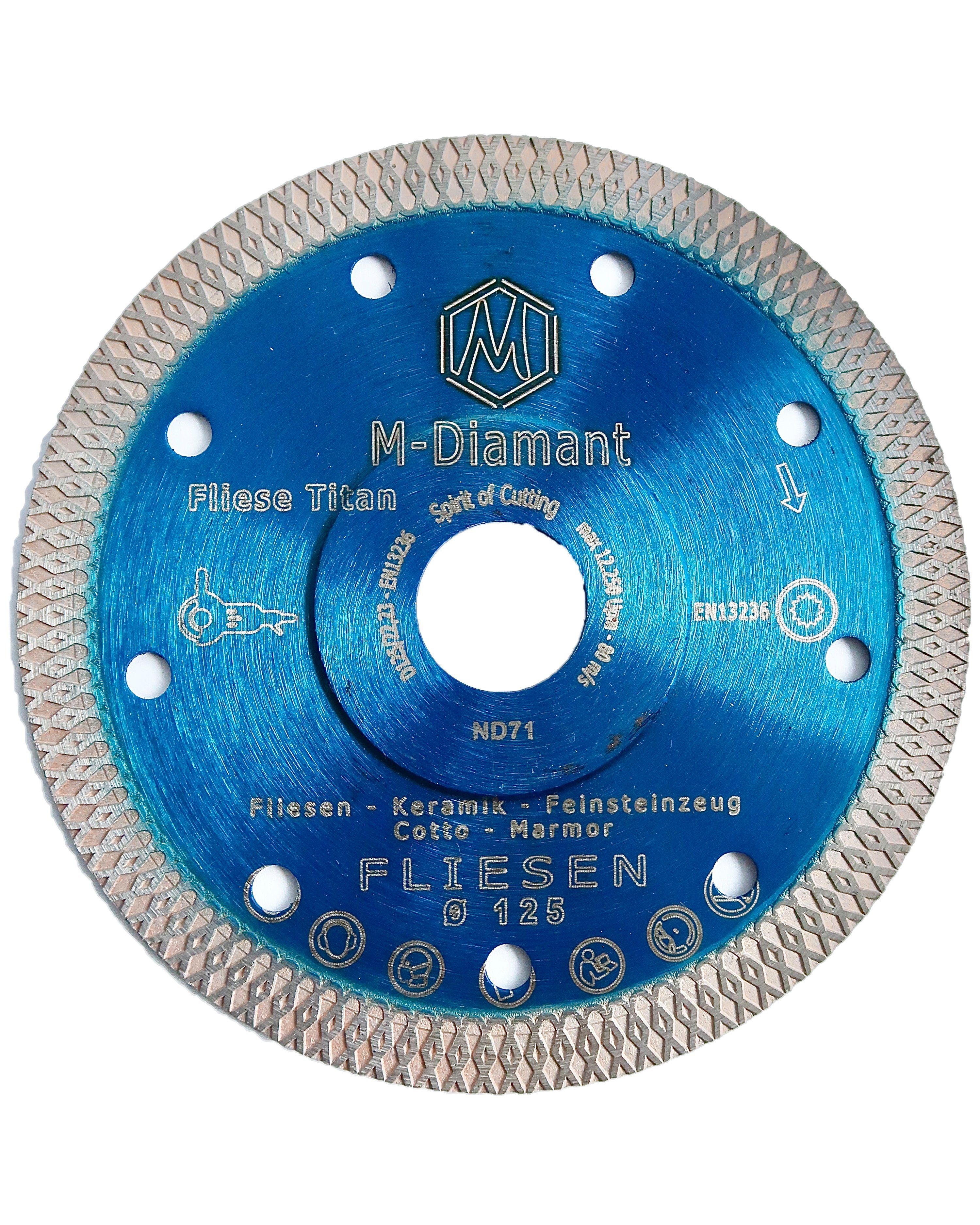 M-Diamant Trennscheiben Fliesenscheibe 125mm Premium (Packung, extra 22,23mm 1 22.23 Ø Fliesenscheibe mm, Feinsteinzeug Stück), dünn, 1-tlg., und