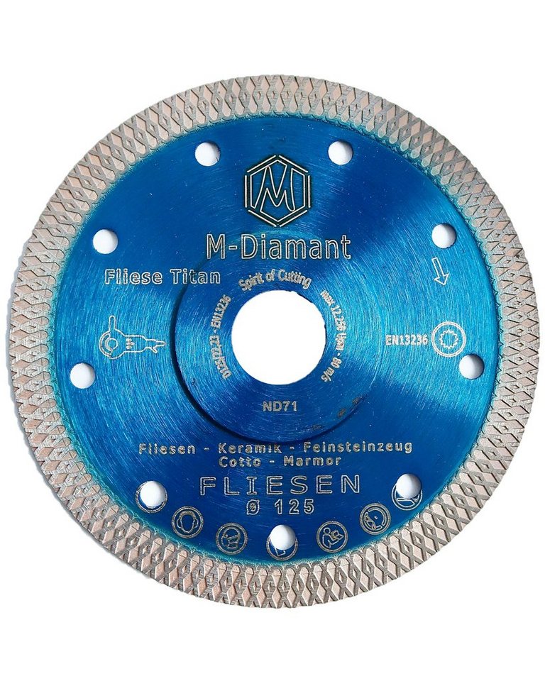 M-Diamant Trennscheiben Fliesenscheibe 125mm Premium und Feinsteinzeug  extra dünn, Ø 22.23 mm, (Packung, 1-tlg., 1 Stück), 22,23mm Fliesenscheibe