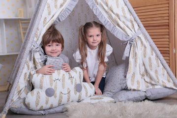 Welt der Träume Spielzelt Tipi Zelt Teepee Spielzelt Kinderzelt für Kinder mit dicke Bodenmatte, Kissen & Aufbewahrungsbox