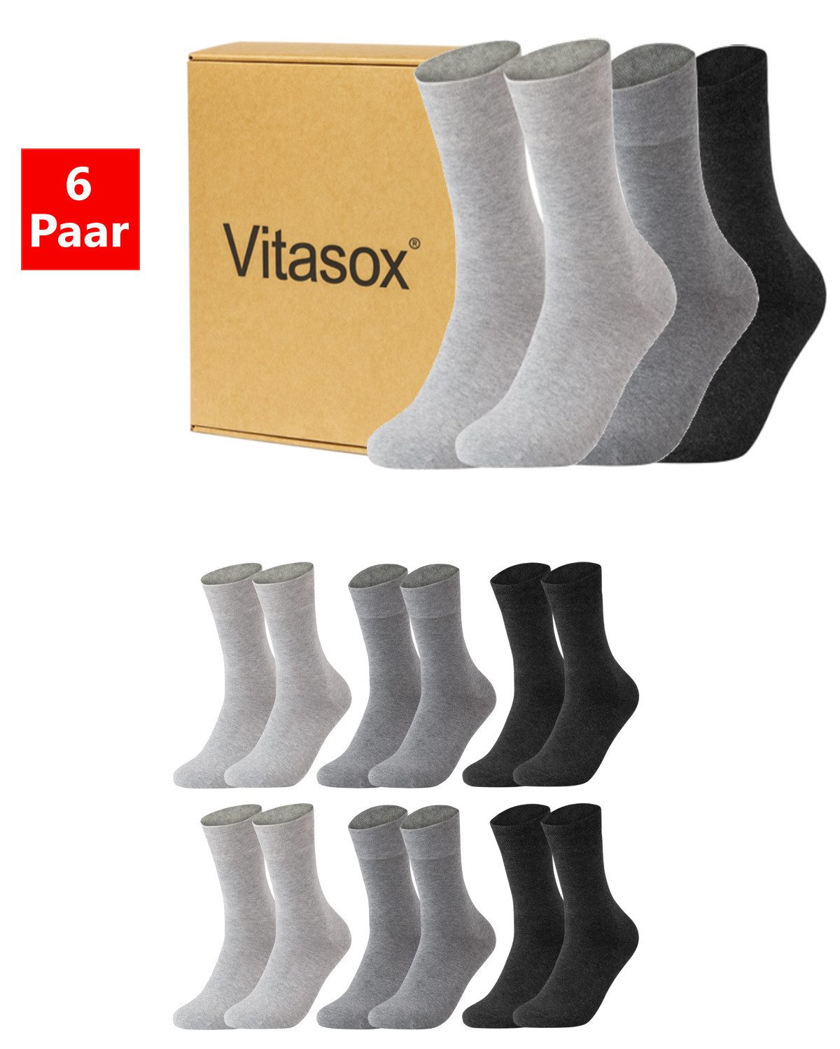 Vitasox Businesssocken Herren Business Socken 6 Paar - komfortabel und elegant (6-Paar) nahtfrei und atmungsaktiv