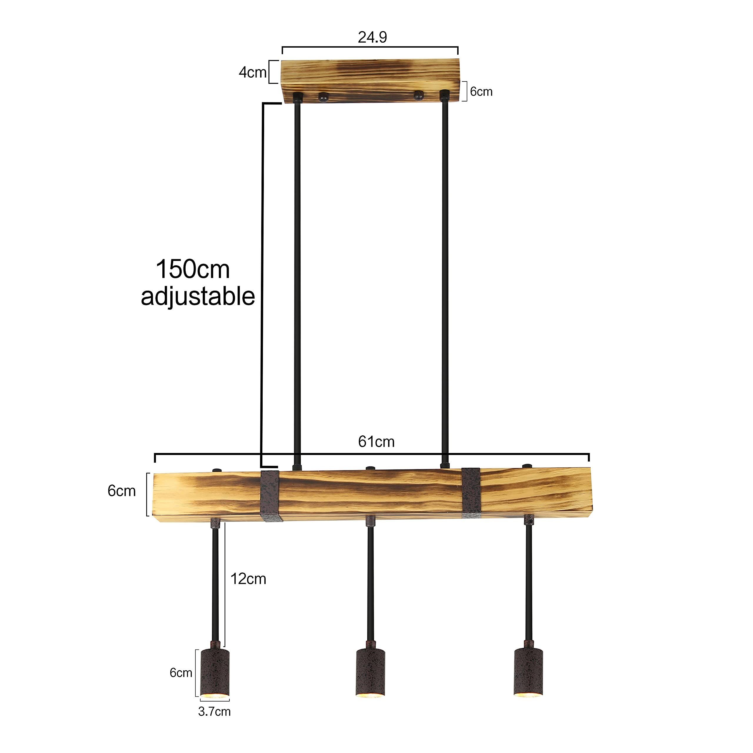 ZMH Pendelleuchte Holz Retro E27 Höhenverstellbar Industrial Esszimmer Küche Wohnzimmer, ohne Leuchtmittel
