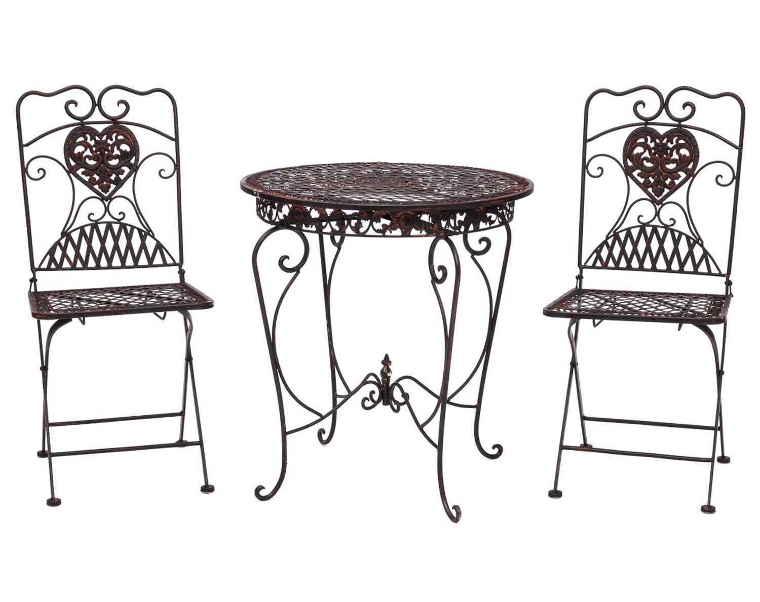 Dekoobjekt Gartentisch + 2x Stuhl Eisen Antik-Stil Bistromöbel Gartenmöbel braun
