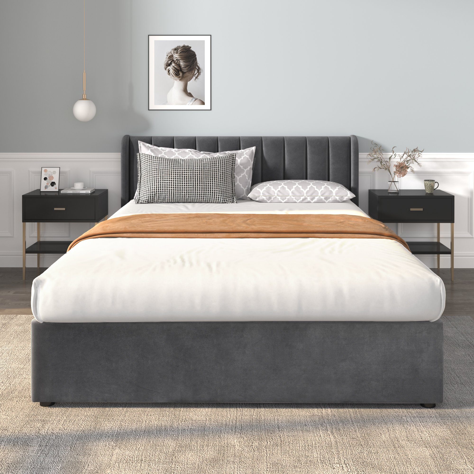Sweiko Polsterbett, Doppelbett mit 2 Schubladen, Samt, 140*200cm