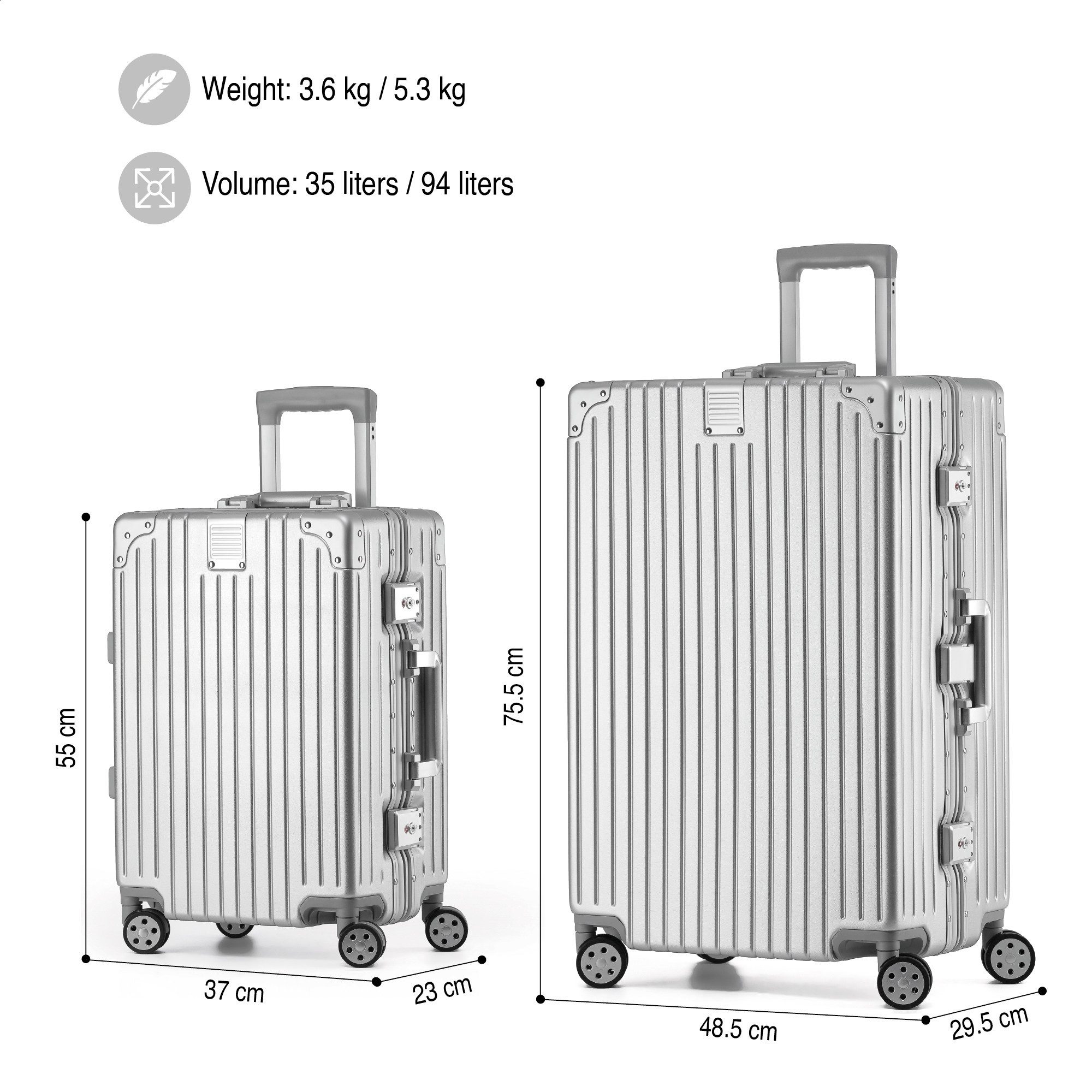 KOFA Kofferset ZURICH, (M + XL), Hartschalen Trolley), 55cm + 75cm, Alu-Rahmen & Polycarbonat-Hartschale, TSA Schloss