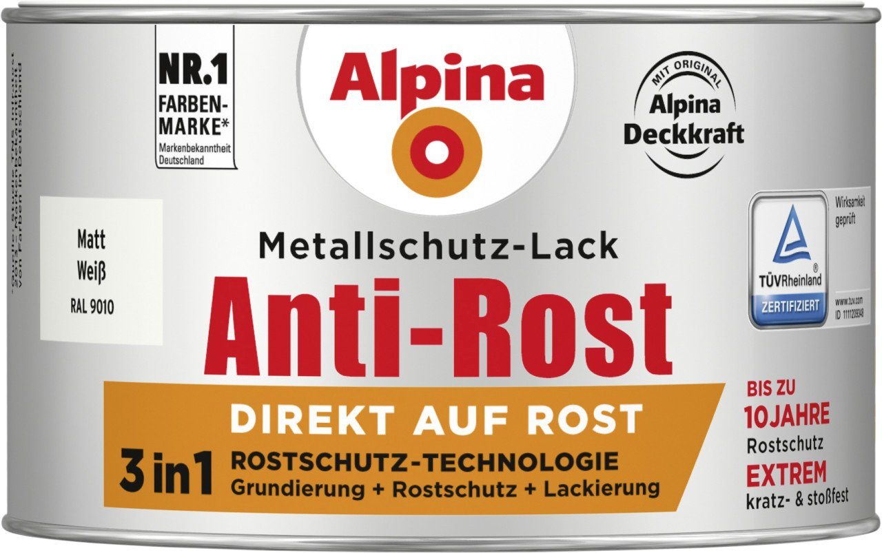 Metallschutzlack Alpina Metallschutz-Lack Anti-Rost 300 ml weiß