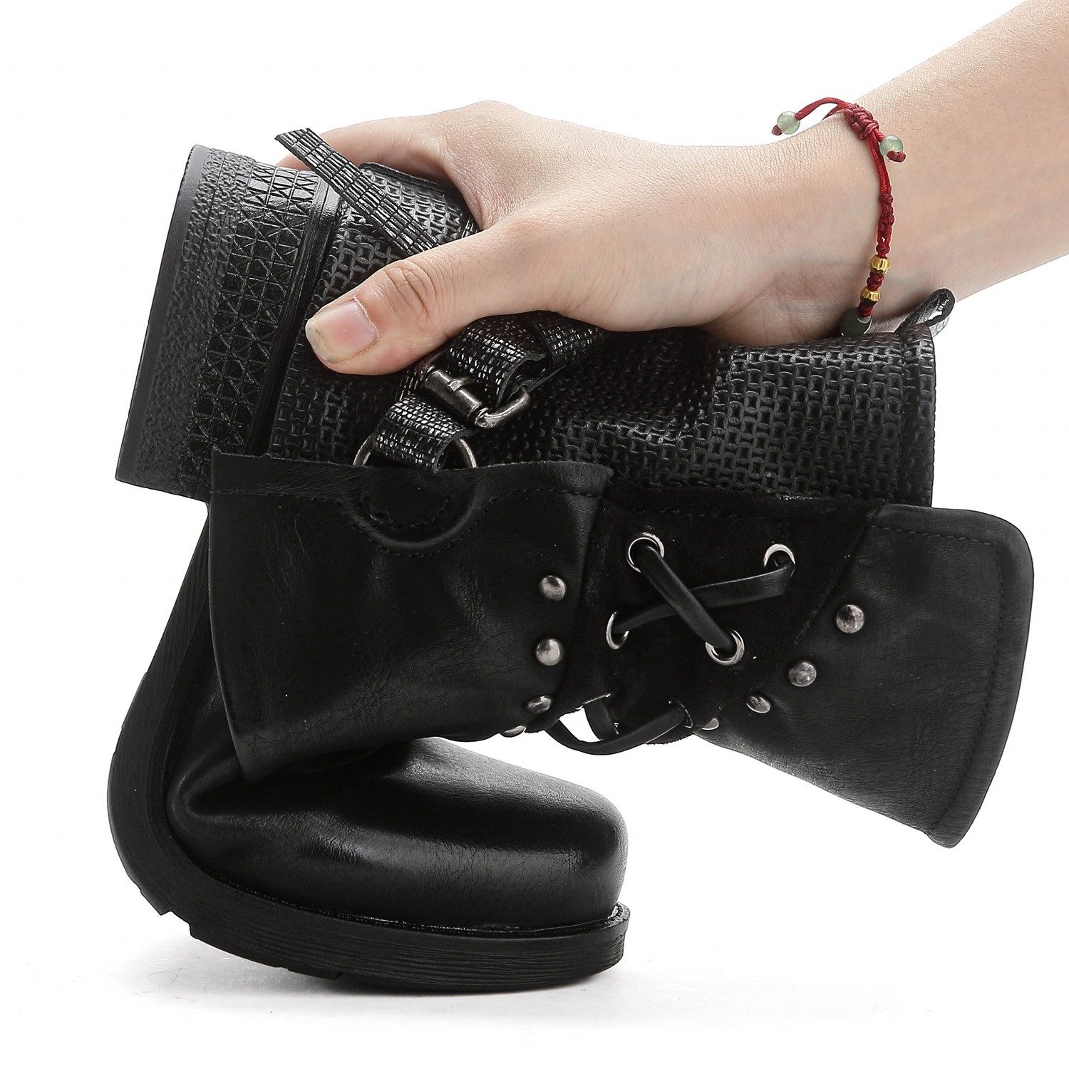 Pogolino ST07 Bikerboots Damen Nieten Stiefeletten Biker Boots leicht gefüttert