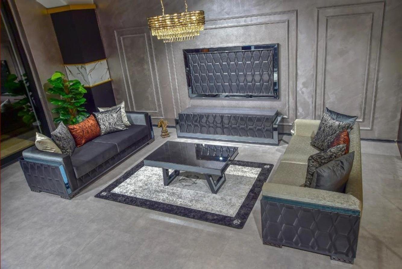 Metall Grau JVmoebel Sofa Sitzer Luxus Möbel Textil 3 Dreisitzer 3-Sitzer Wohnzimmer mit