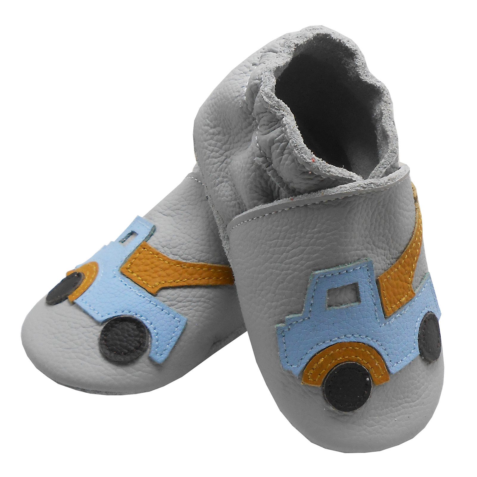 Bemesu Weiche Leder Krabbelschuhe Baby Lauflernschuh Lederpuschen Bagger Barfußschuh 100 % echtes Leder