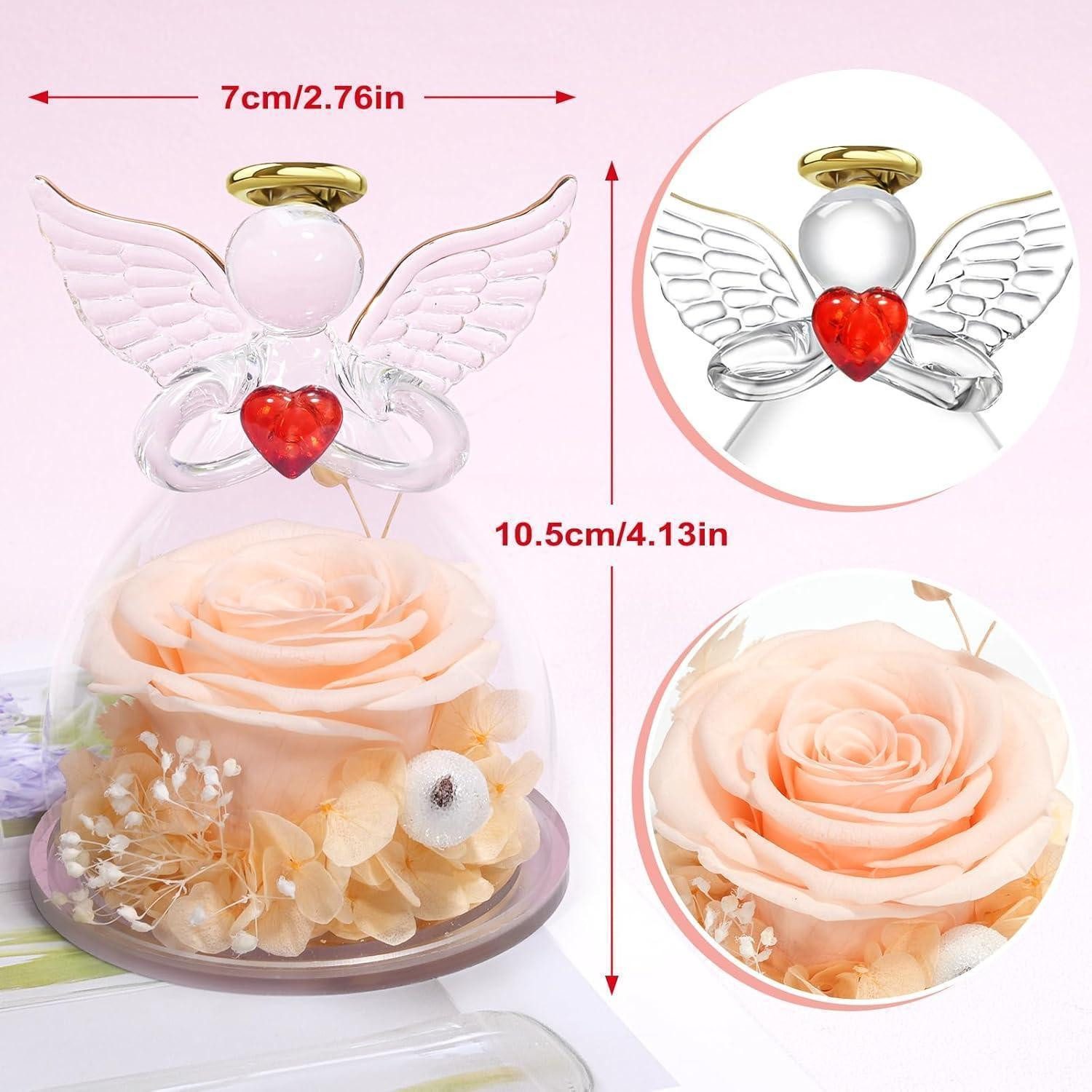 Trockenblume Figur Ewige Rose Schutzengel Geschenk Mama Freundin Oma Champagner, LuxusKollektion