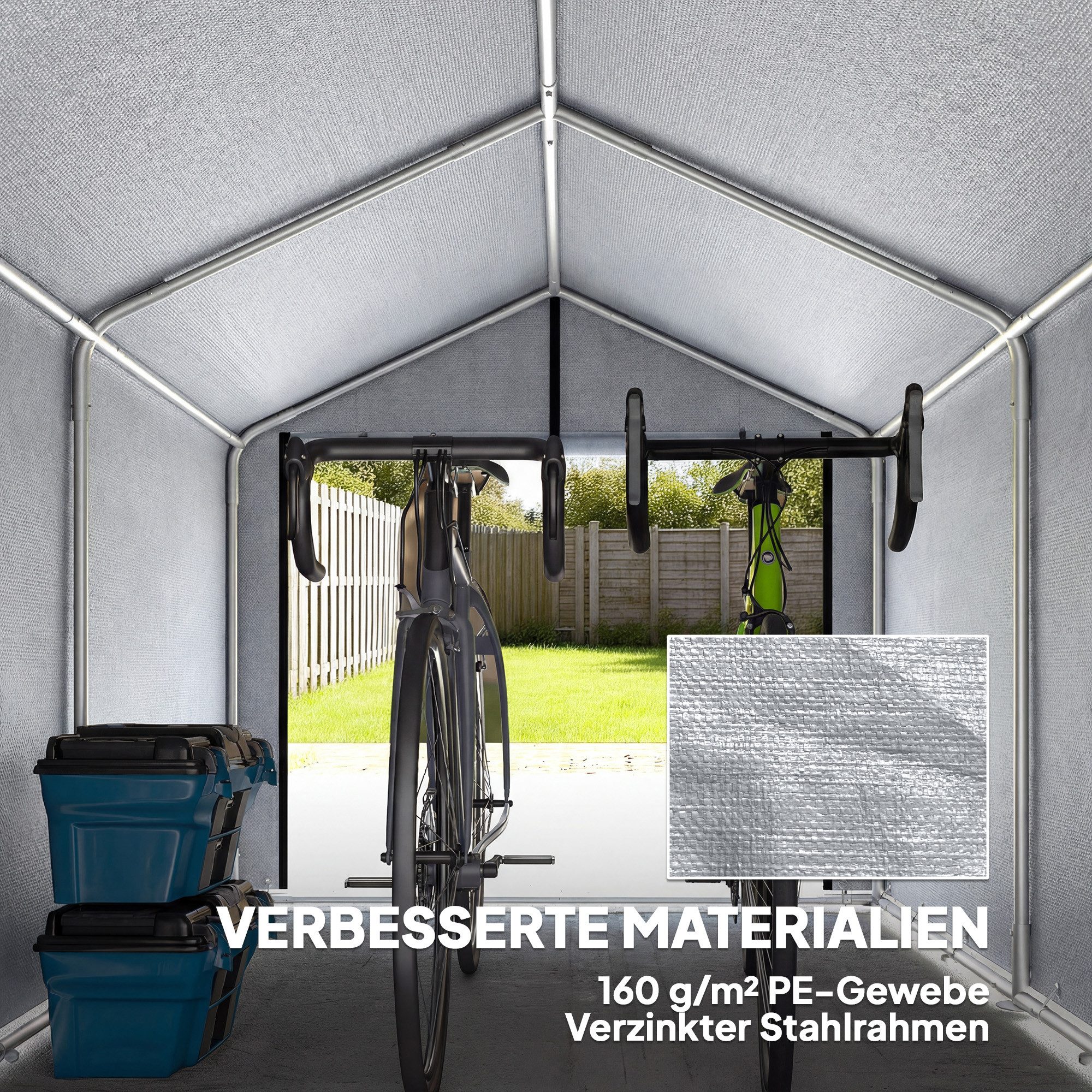 Outsunny Gerätezelt Rollbar Reißverschlusstür Zeltgarage, Personen: 1 (Lagerzelt, 1 tlg., Garagenzelt), für Gartengeräte, Motorrad Hellgrau – Bild 4 von 5