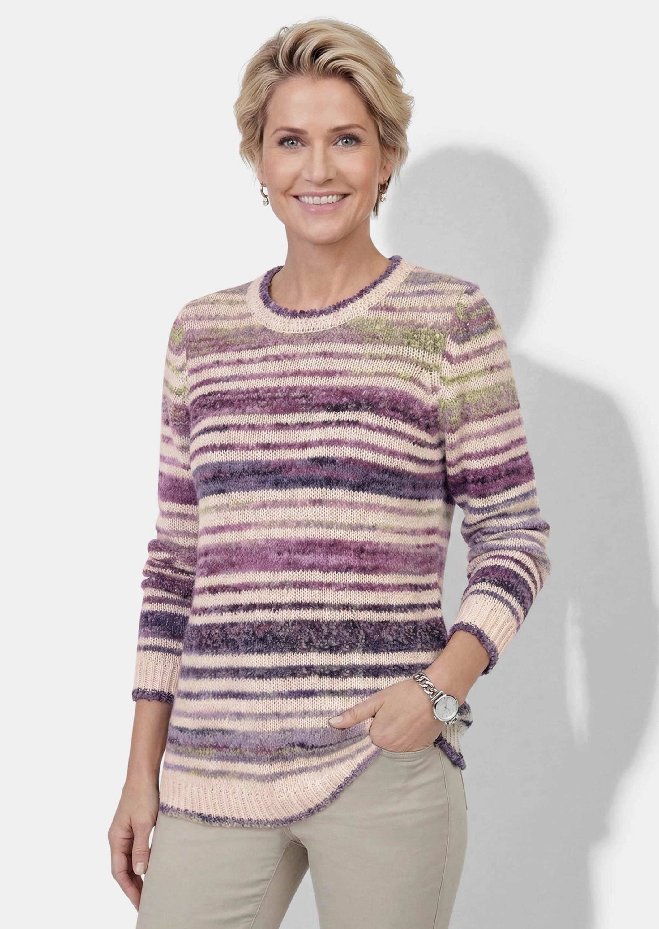 GOLDNER Strickpullover Streifenpullover mit Struktur Warmer Strickpullover mit Struktur- und Glattstrick, Rundhals