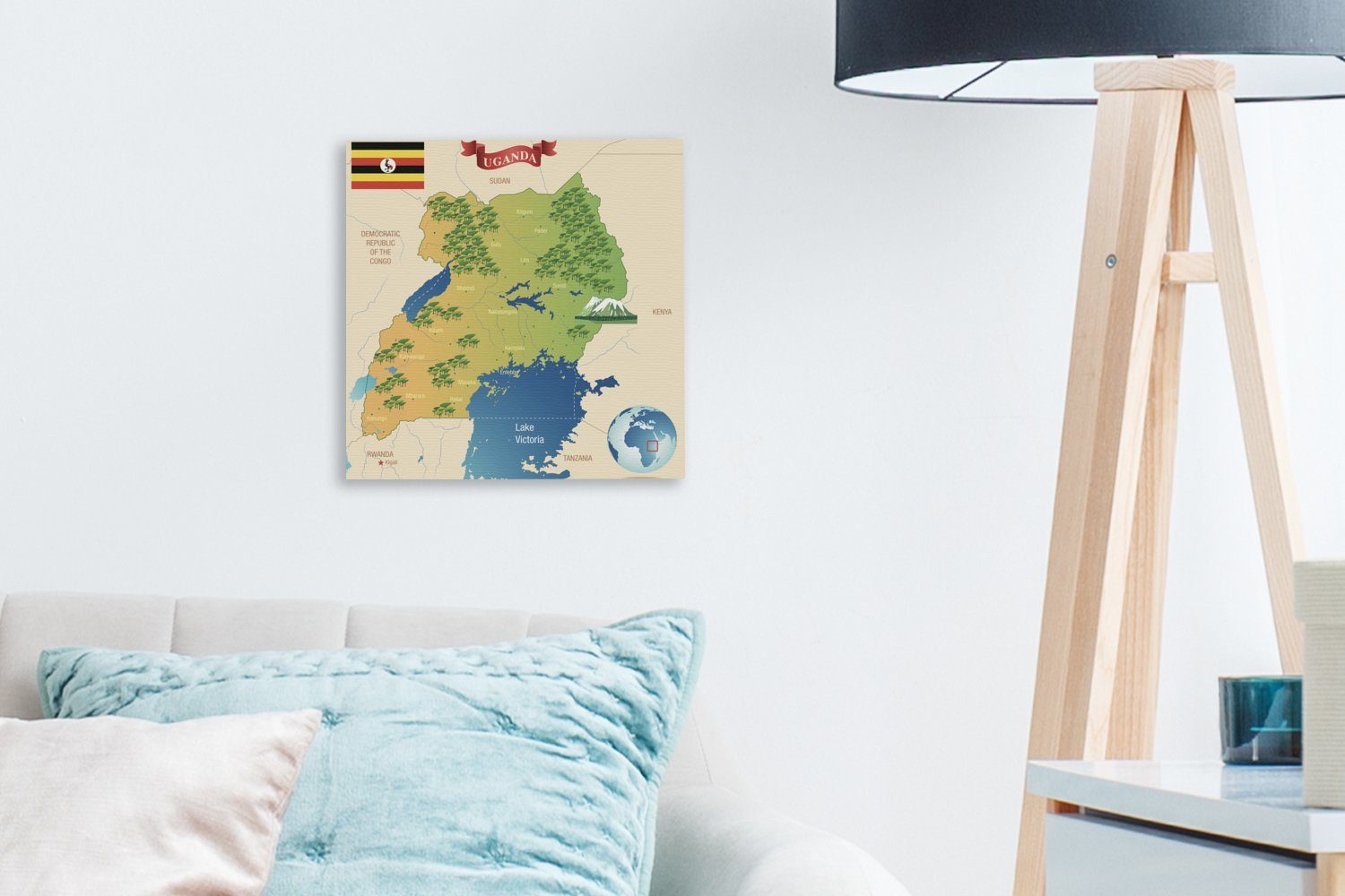 OneMillionCanvasses® Leinwandbild Illustration von für kleinen Karte mit Wohnzimmer auf Zeichnungen, St), (1 Leinwand Bilder einer Schlafzimmer Uganda