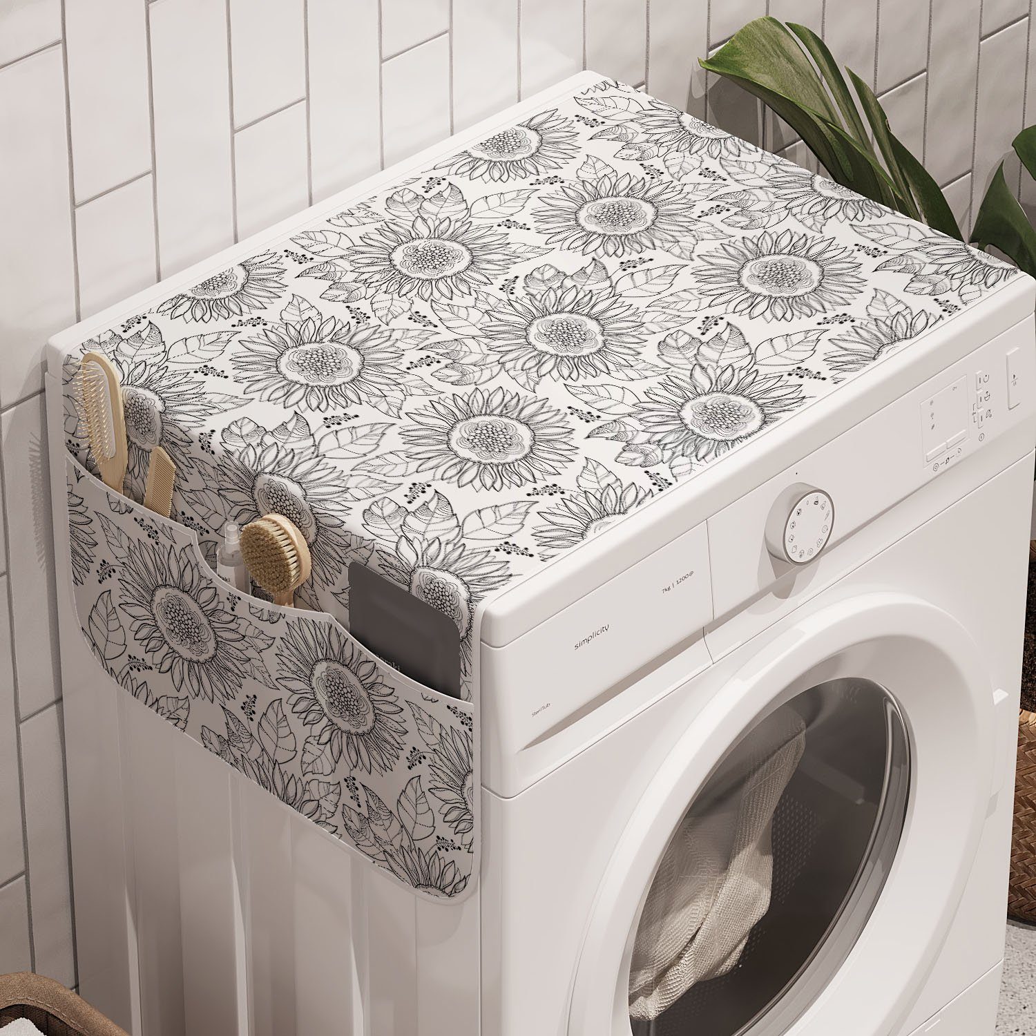 Abakuhaus Badorganizer Anti-Rutsch-Stoffabdeckung für Waschmaschine Flüchtige Trockner, Blumen und Sonnenblumen-Muster